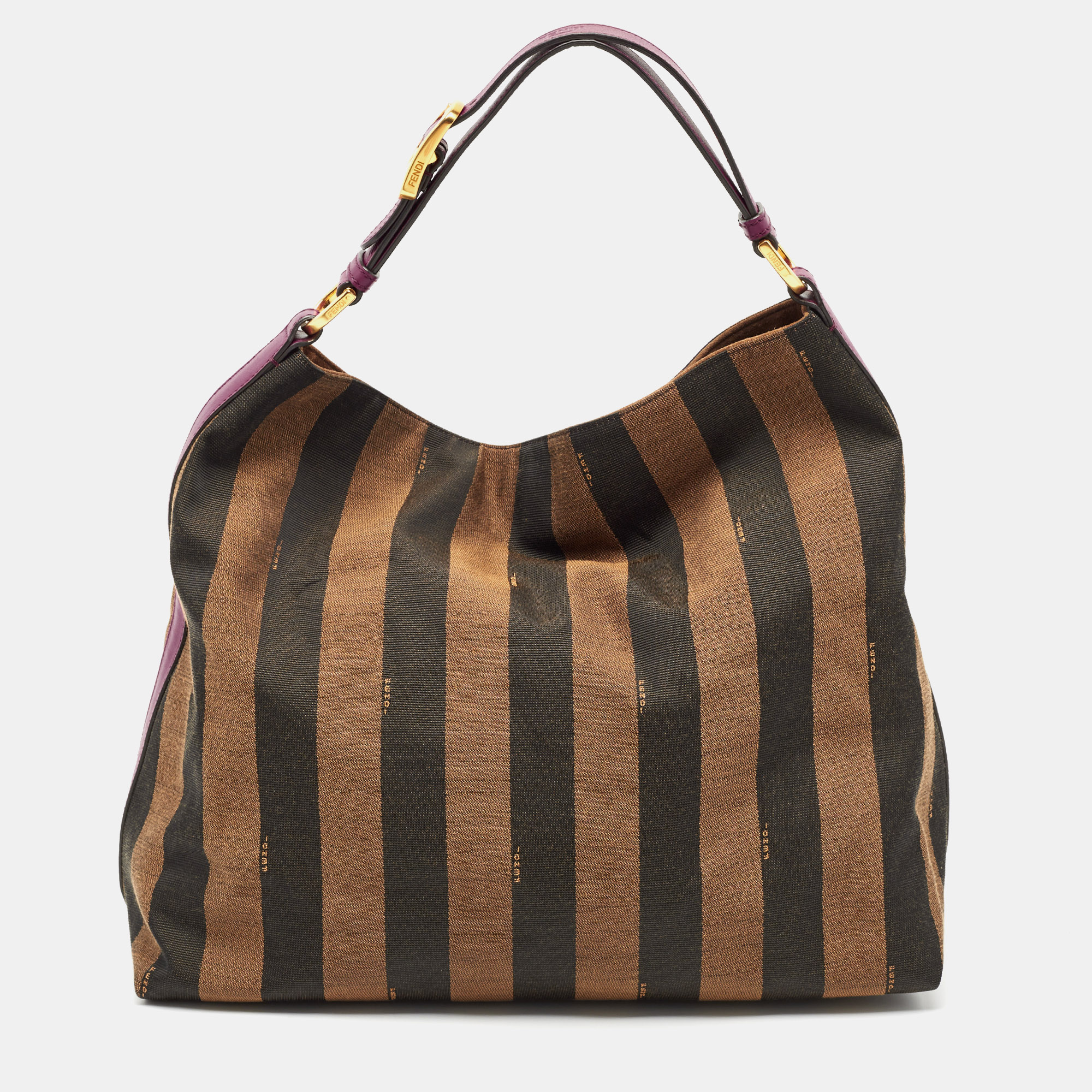 

Fendi Tobacco/Magenta Pequin Stripe Canvas and Leather Hobo, Brown