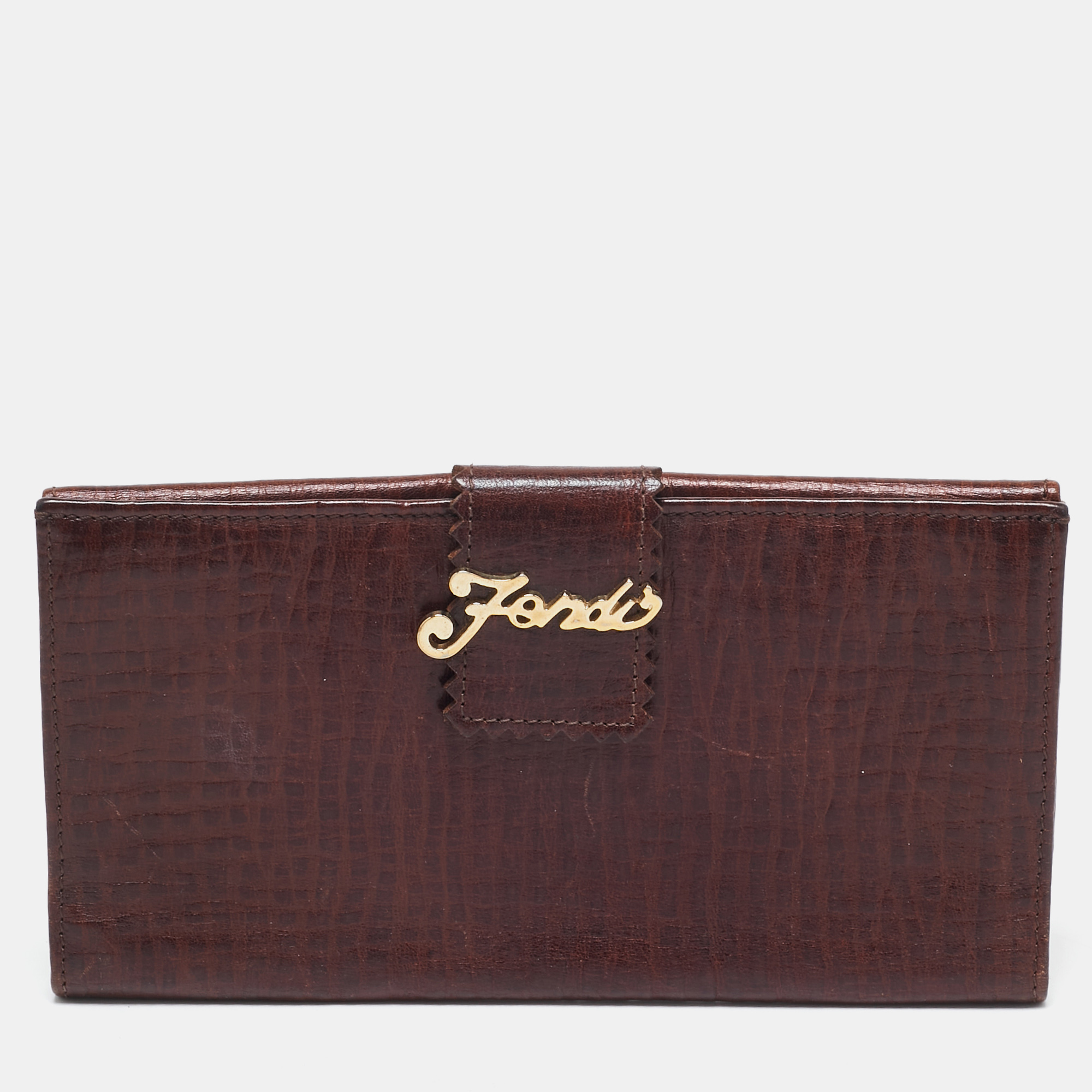 

Fendi Brown Leather Flap Continental Wallet