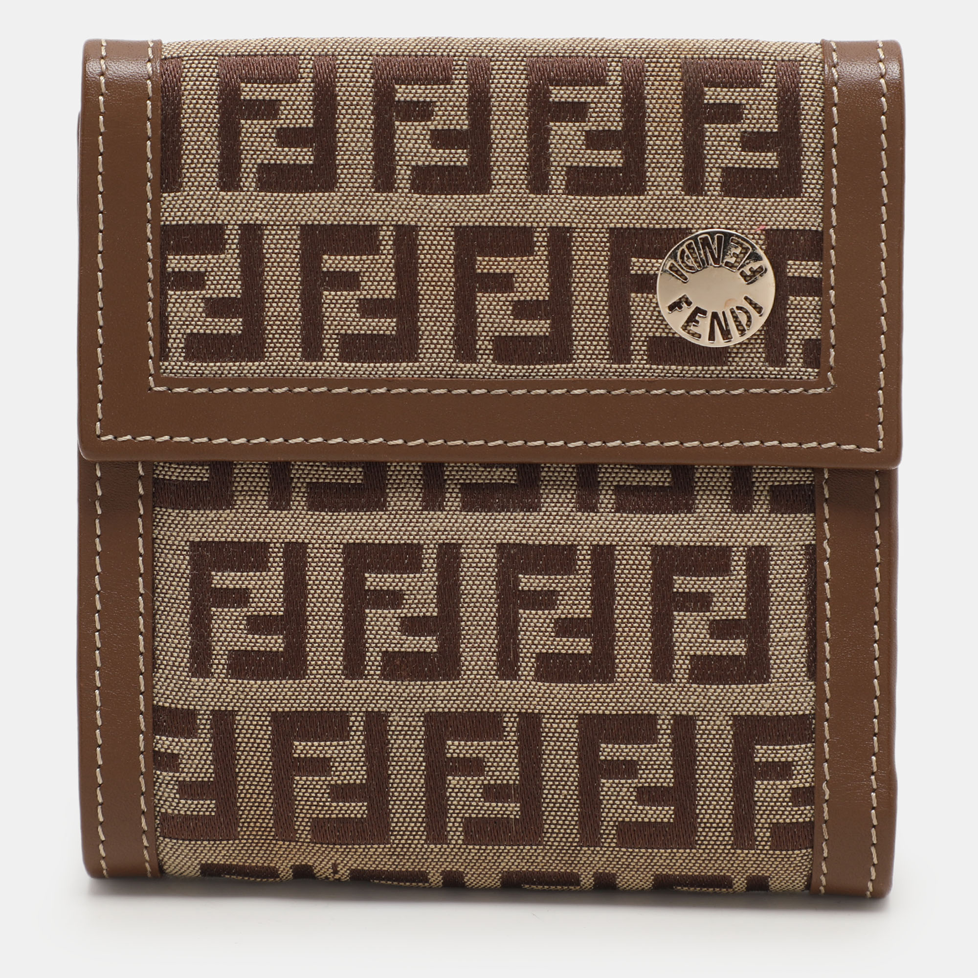 

Fendi Tobacco Zucchino Canvas and Leather Trifold Wallet, Brown