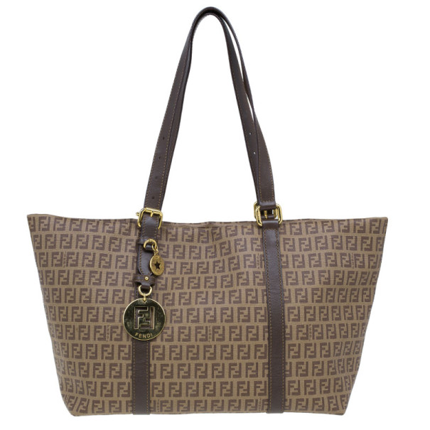 Pre Owned Fendi Beige Zucchino Charm Detail Large Shopper Tote