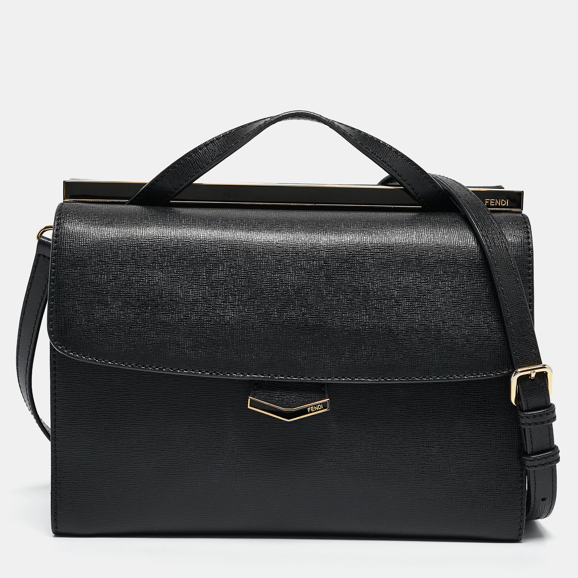 

Fendi Black Leather  Demi Jour Top Handle Bag