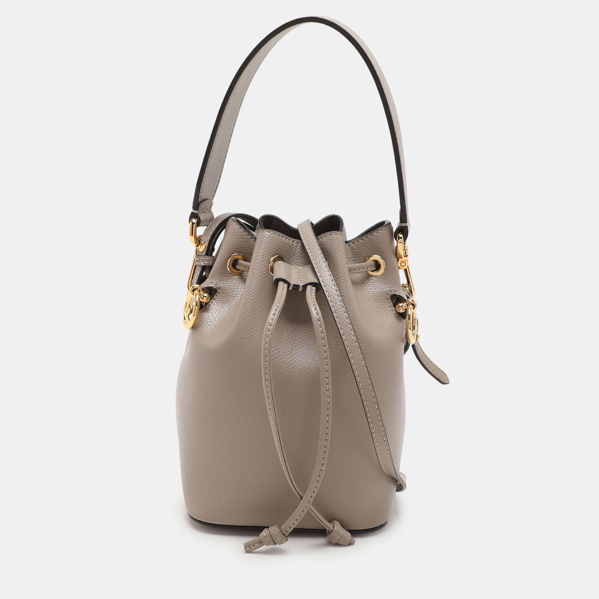 

Fendi Grey Leather Mon Tresor Mini Drawstring Bucket Bag