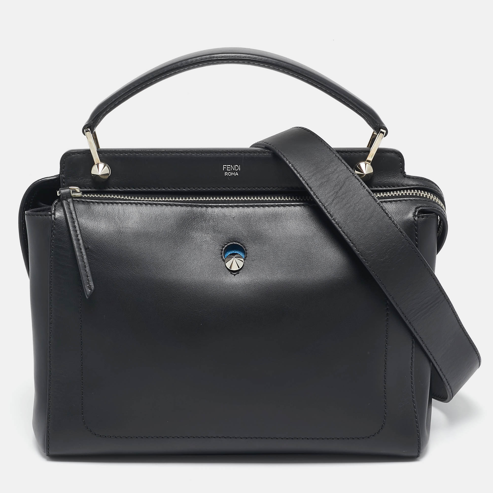 

Fendi Black Leather Dotcom Top Handle Bag