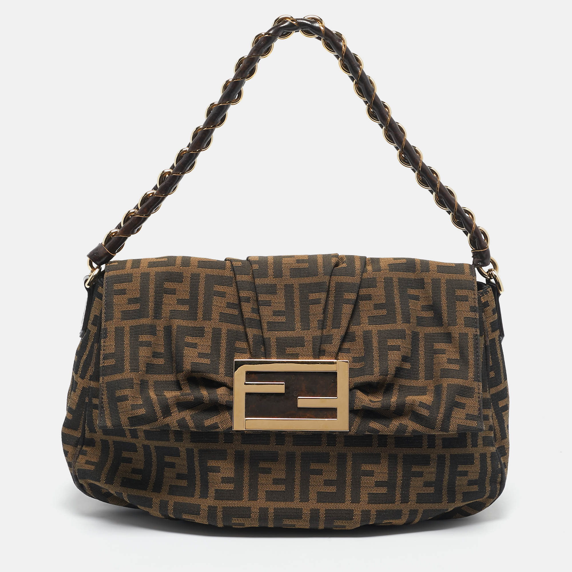 

Fendi Tobacco Zucca Canvas and Patent Leather Mia Flap Bag, Brown