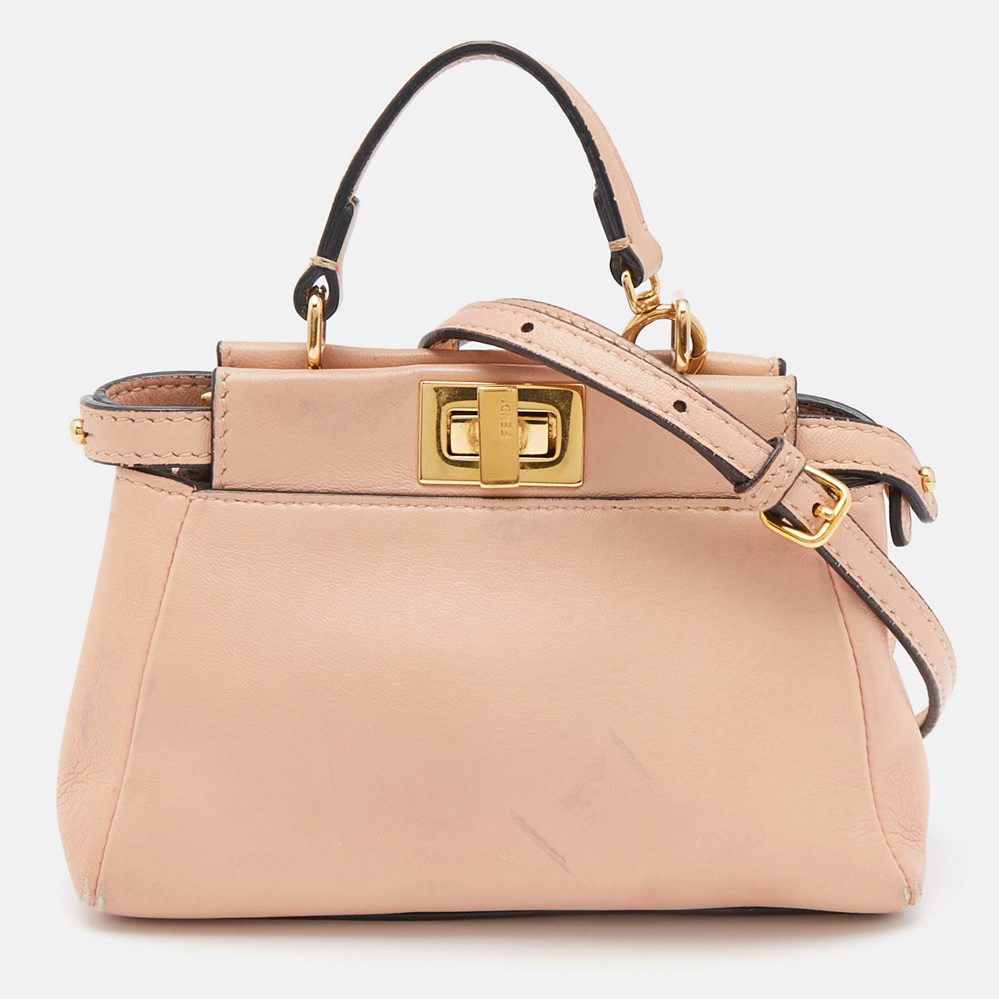 

Fendi Peach Leather Micro Peekaboo Crossbody Bag, Orange