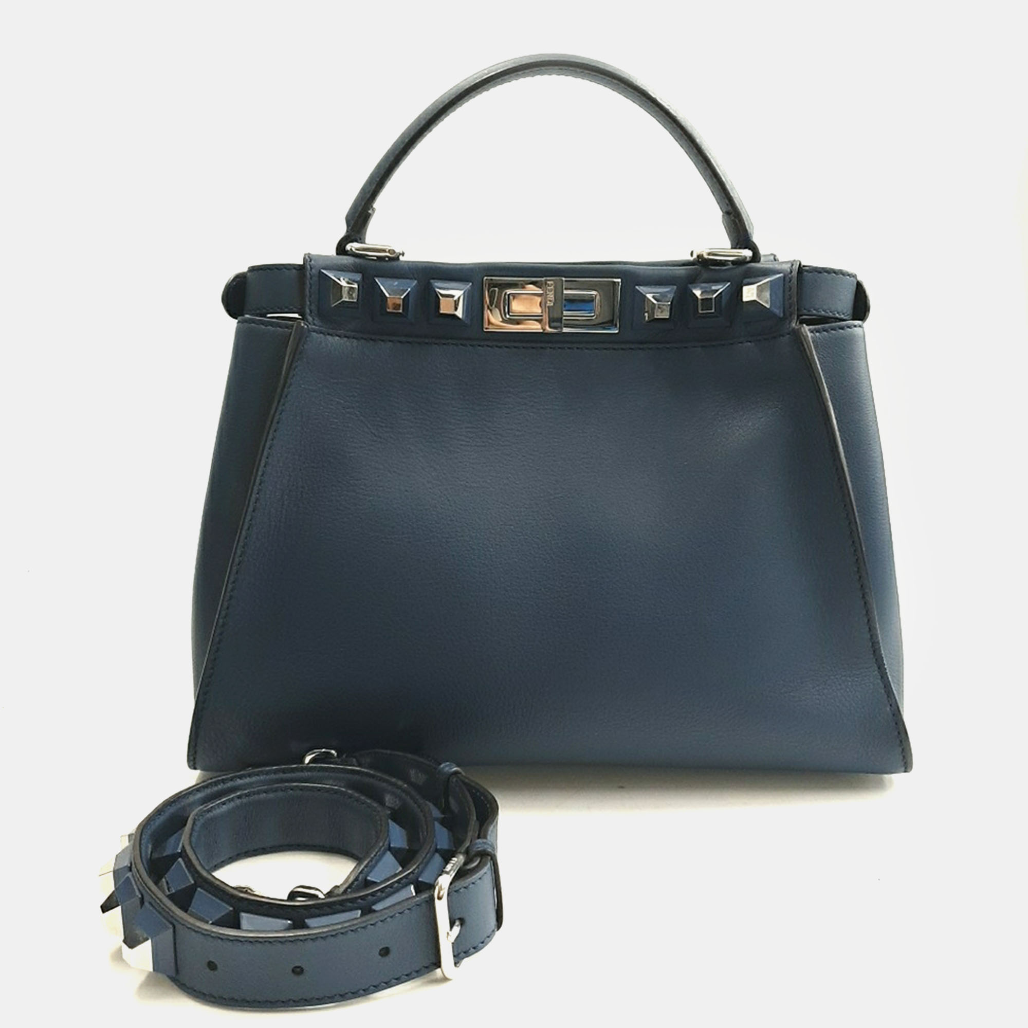 

Fendi Navy Blue Leather Peekaboo Regular Bag