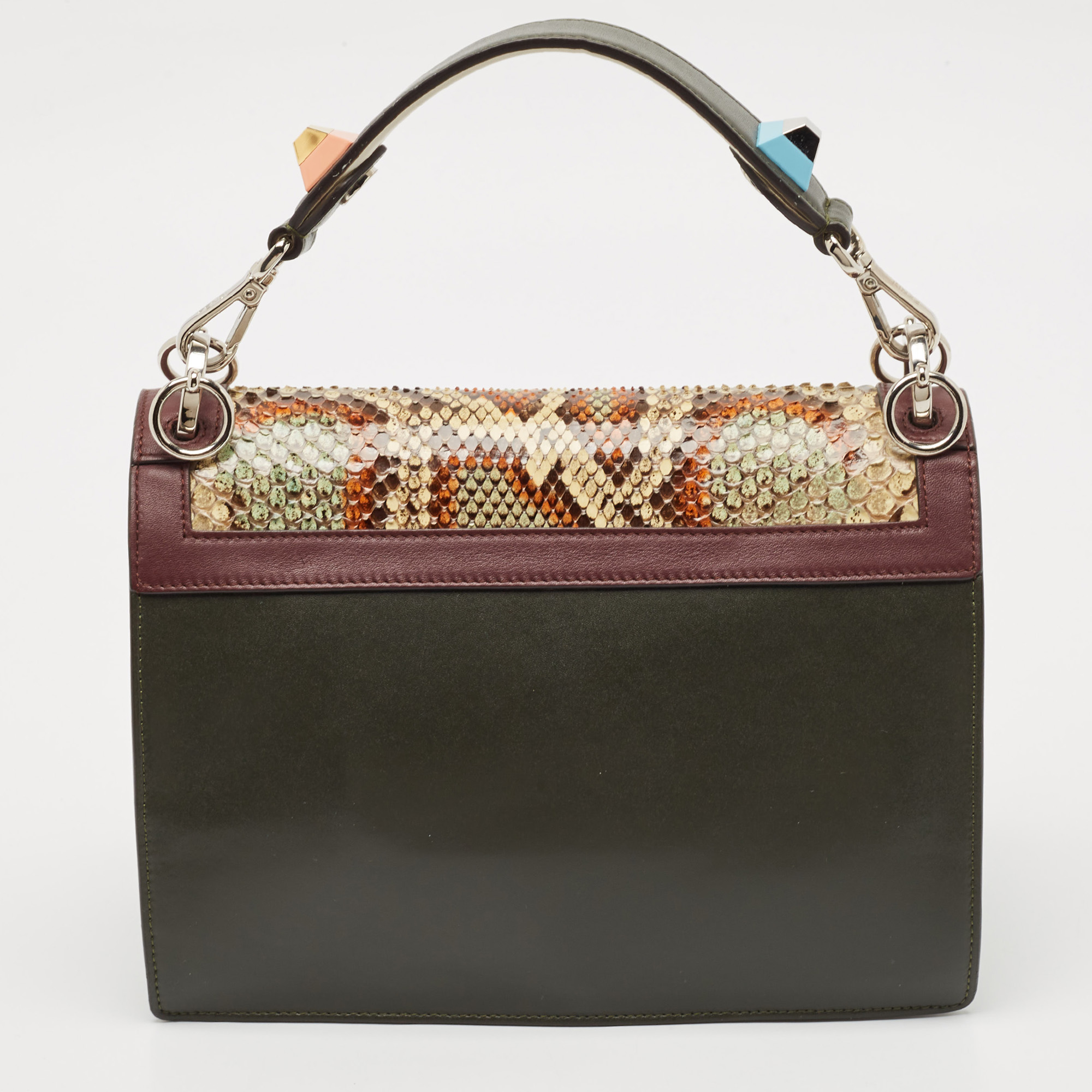 Fendi Multicolor Leather and Python Medium Kan I Top Handle Bag 