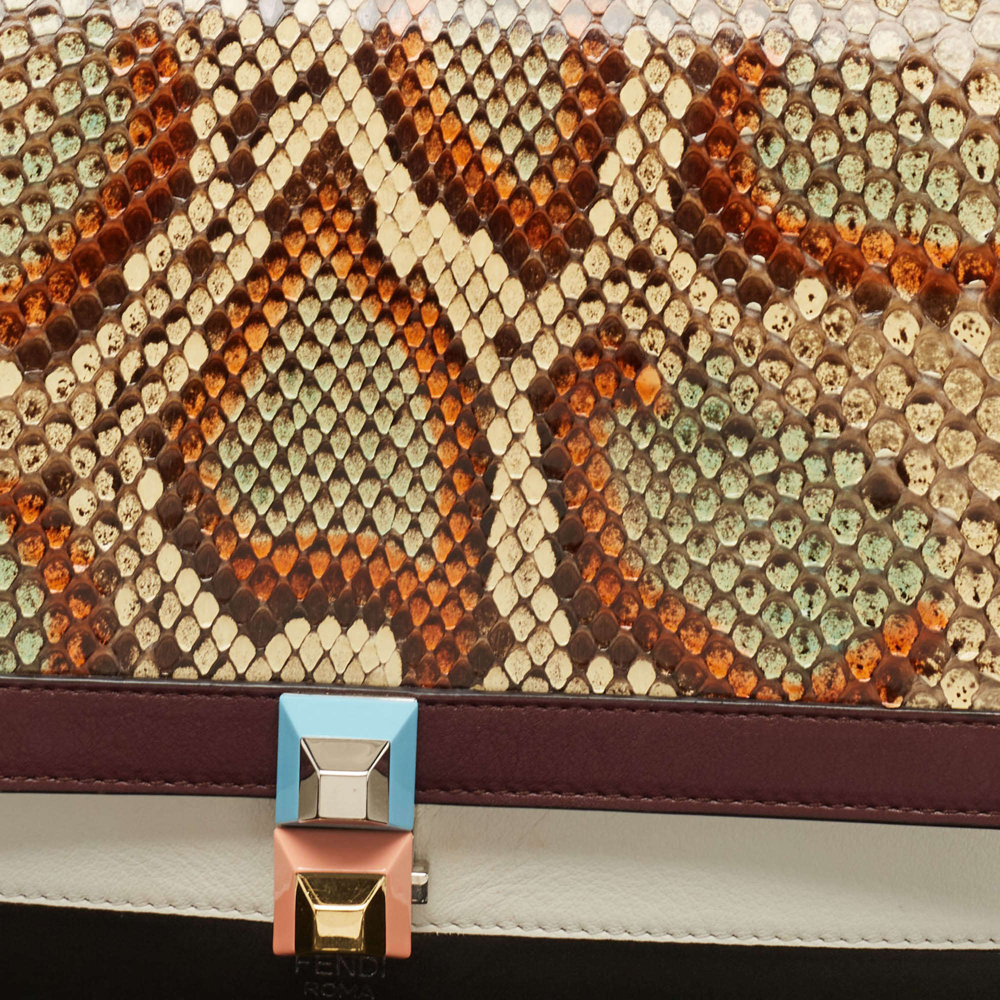 Fendi Multicolor Leather and Python Medium Kan I Top Handle Bag 