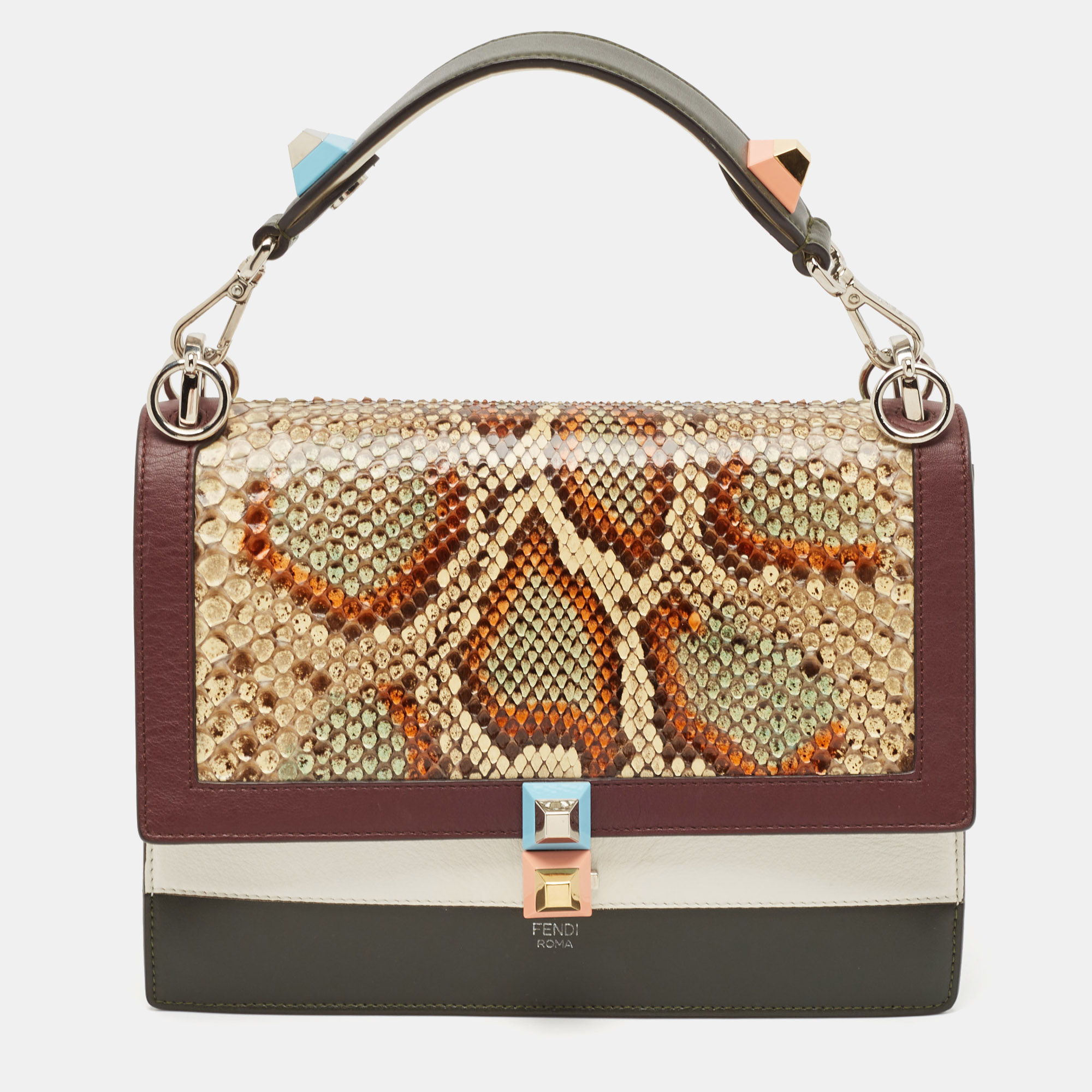 

Fendi Multicolor Leather and Python Medium Kan I Top Handle Bag