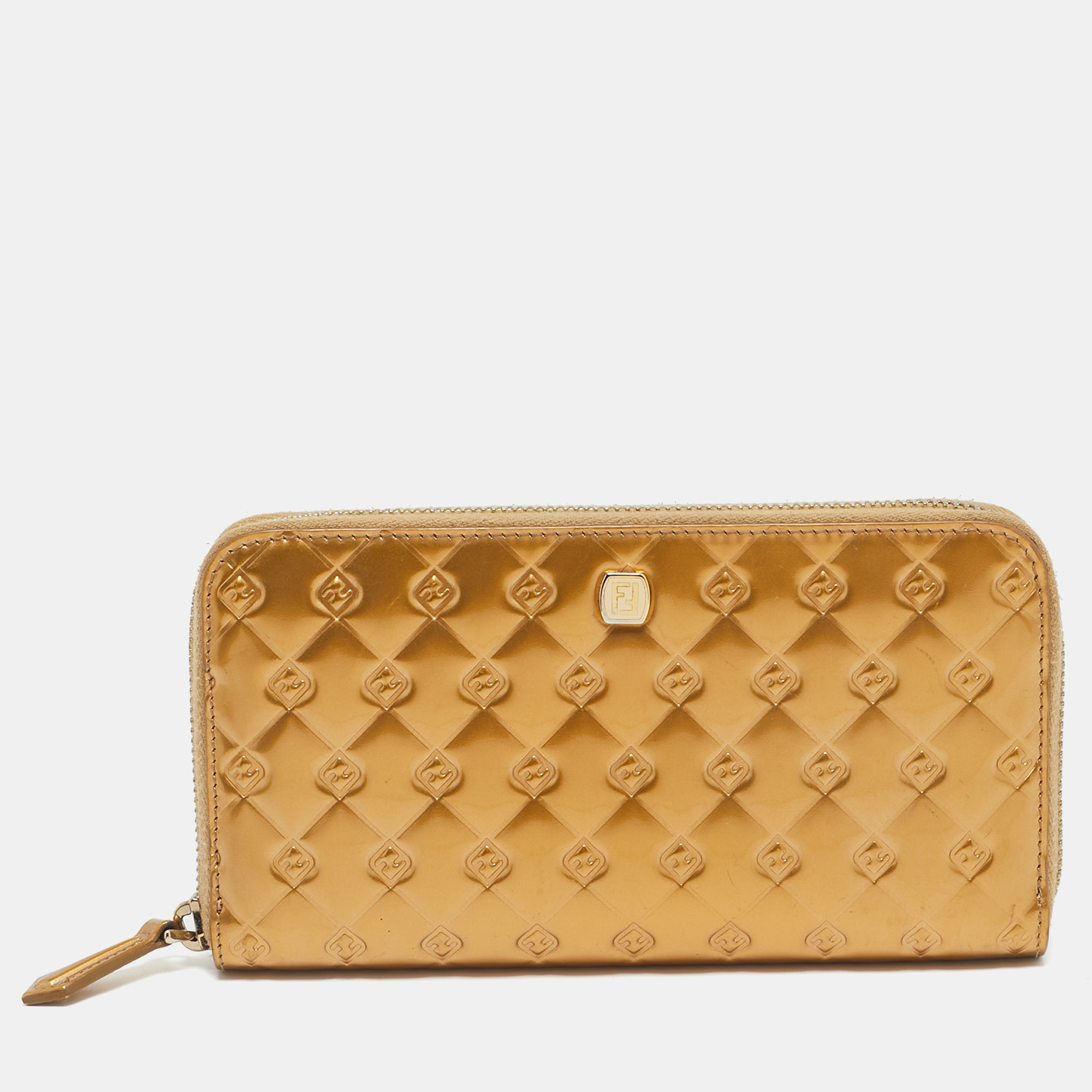 

Fendi Gold Embossed Patent Leather Fendilicious Continental Wallet