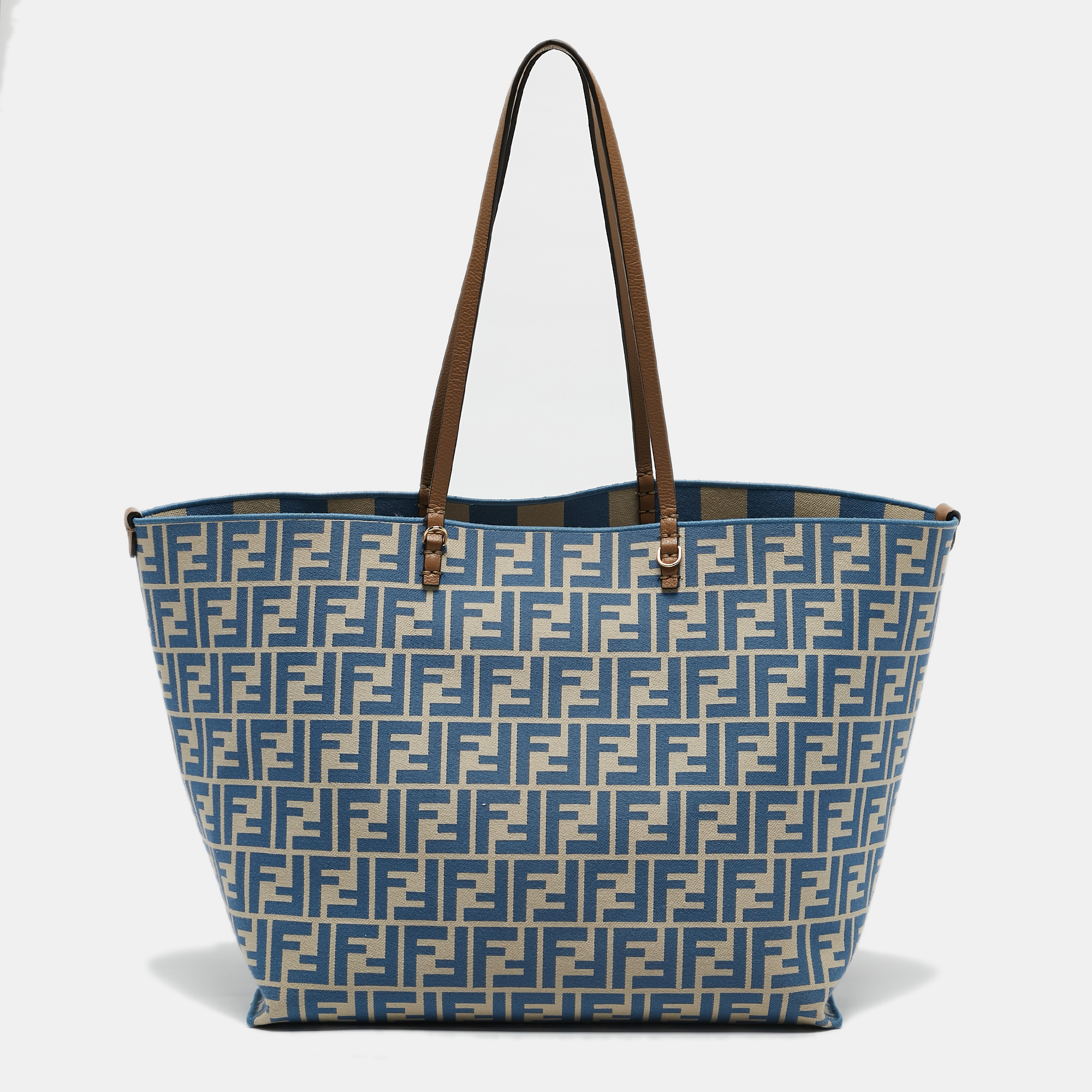 

Fendi Blue/Beige FF Pequin Fabric  Roll Shopper Tote