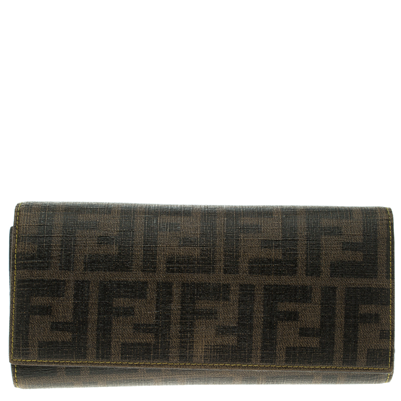 Pre Owned Fendi Tobacco Zucca Canvas Continental Flap Wallet