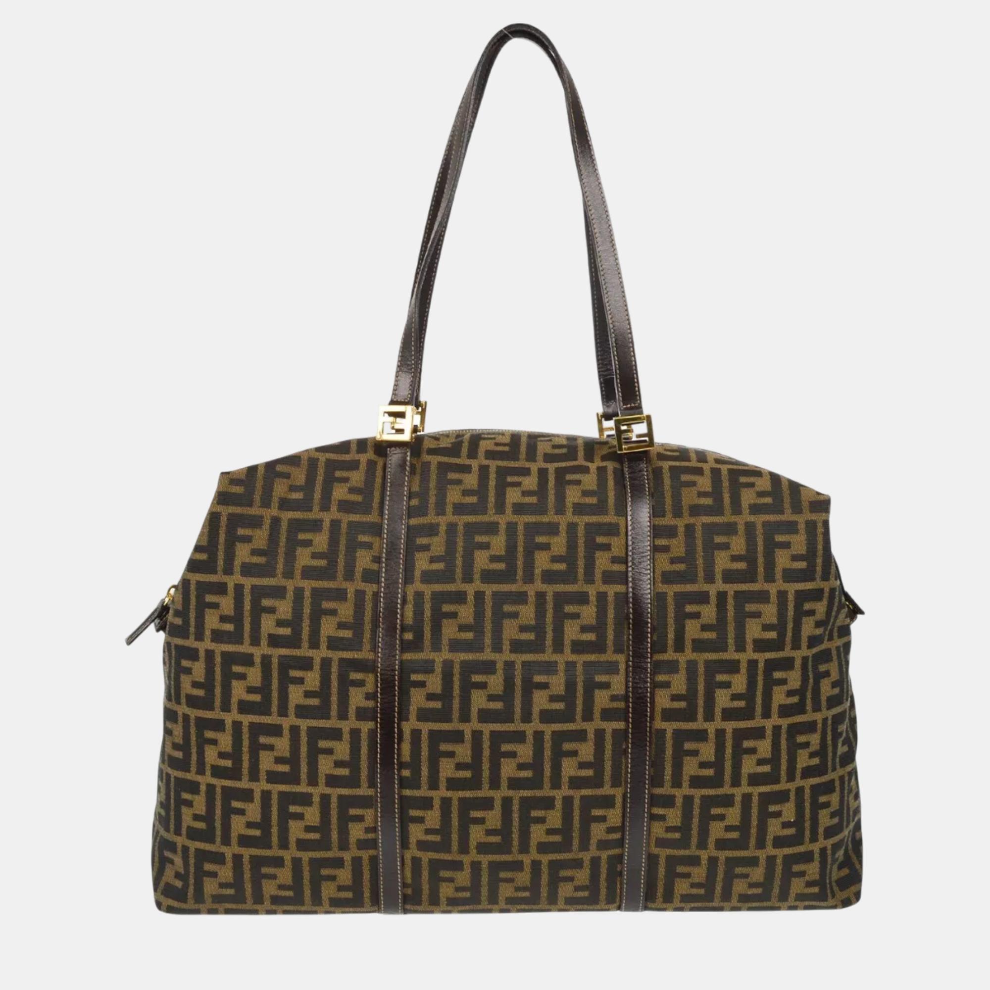 

Fendi Brown Canvas Zucca Shoulder Tote Bag, Black