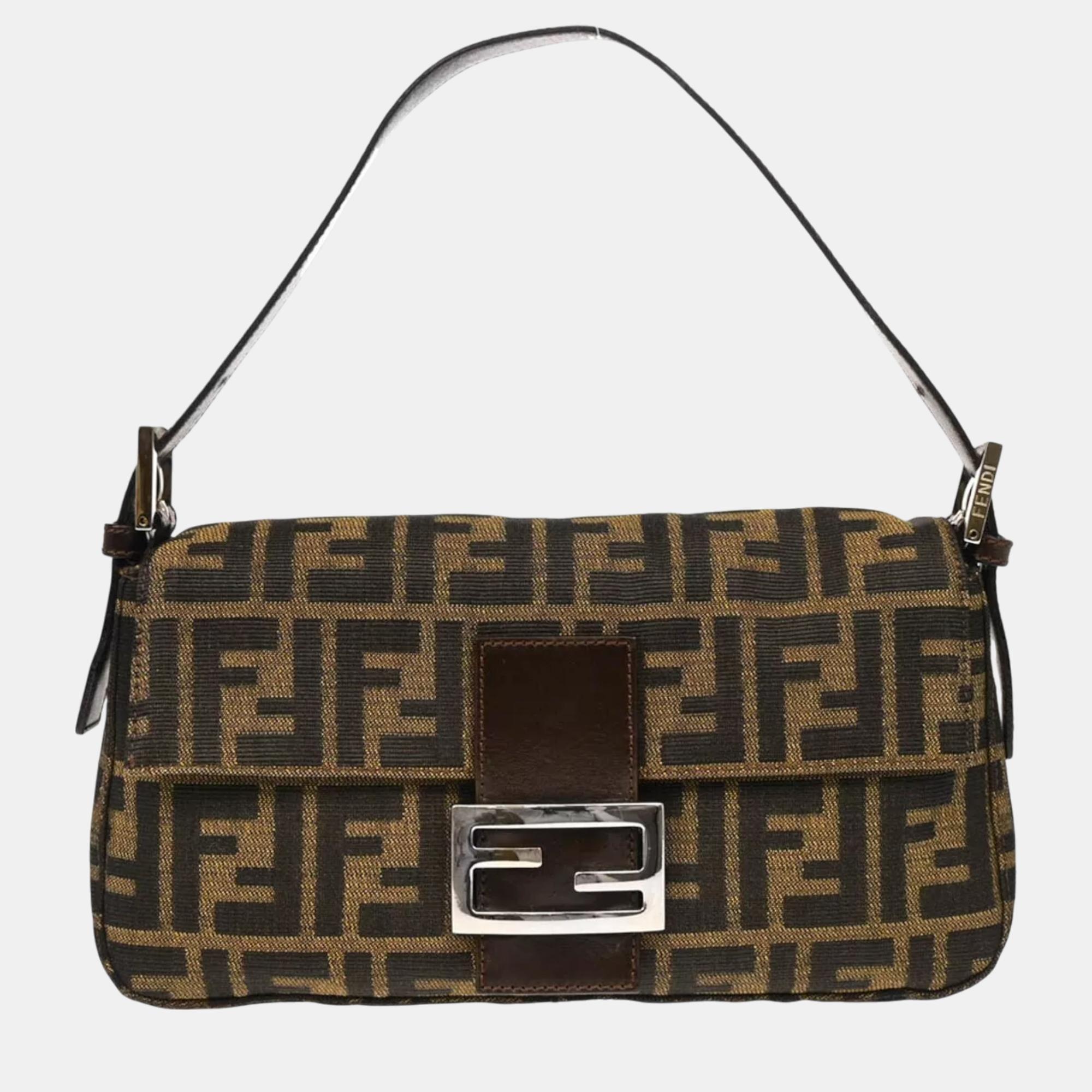 

Fendi Brown Canvas Zucca Baguette Bag