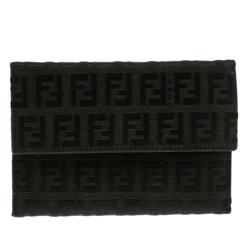 Pre Owned Fendi Black Zucchino Canvas Wallet