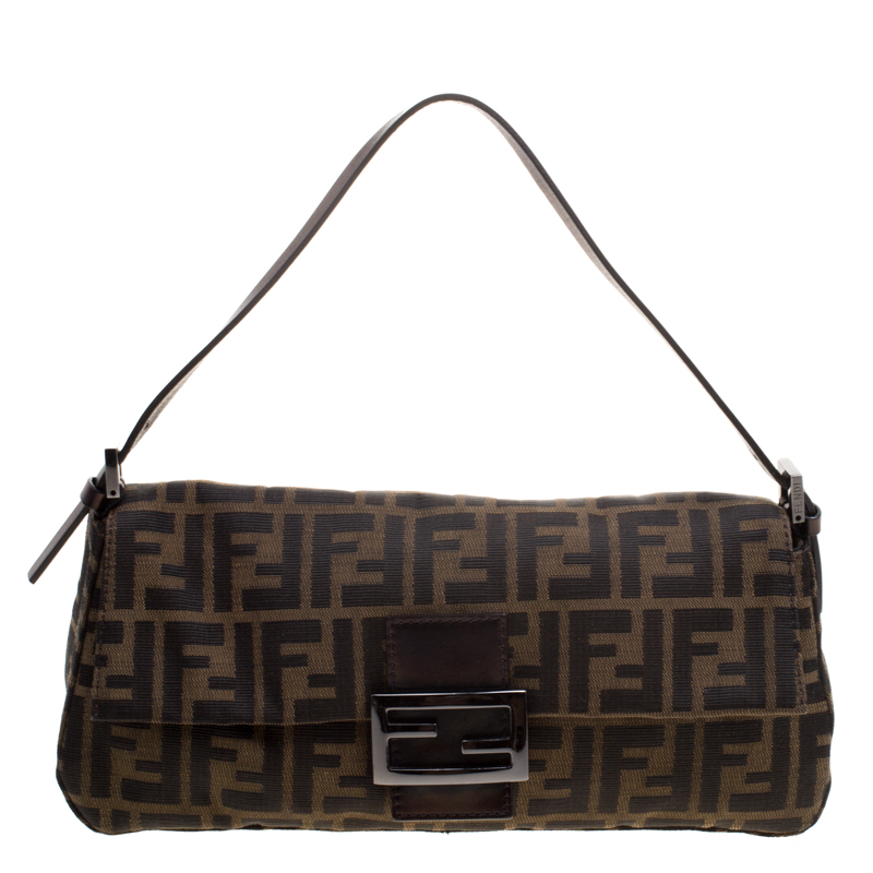 Pre Owned Fendi Tobacco Zucca Canvas Mama Baguette Bag