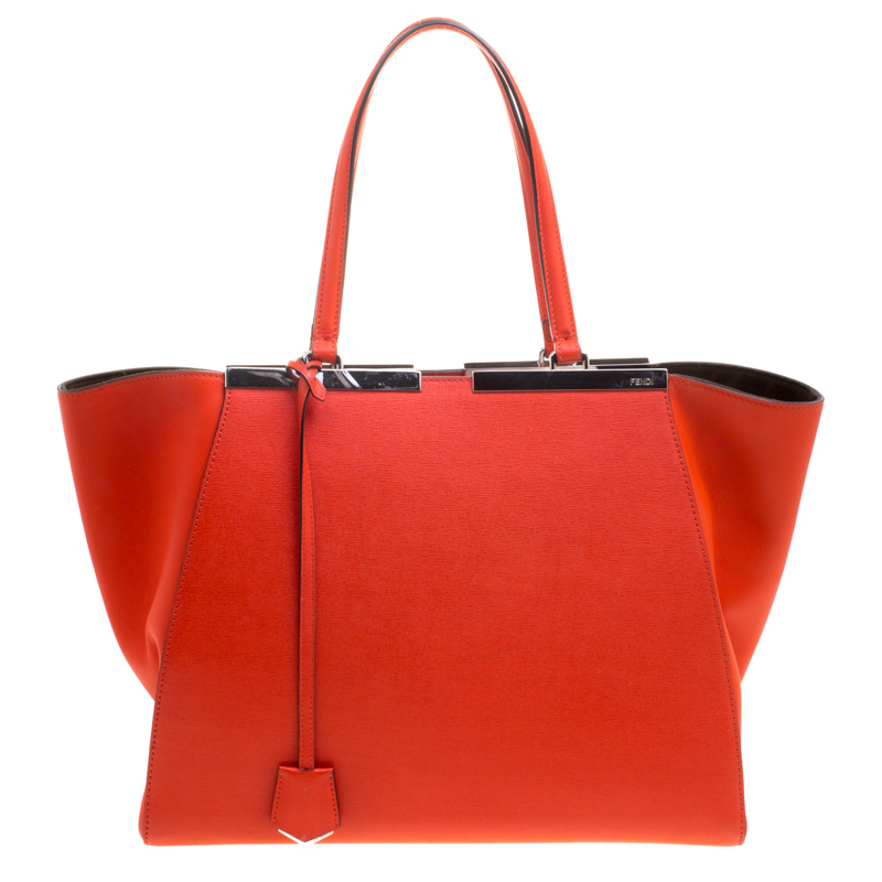 Pre Owned Fendi Orange Leather Large 3Jours Tote