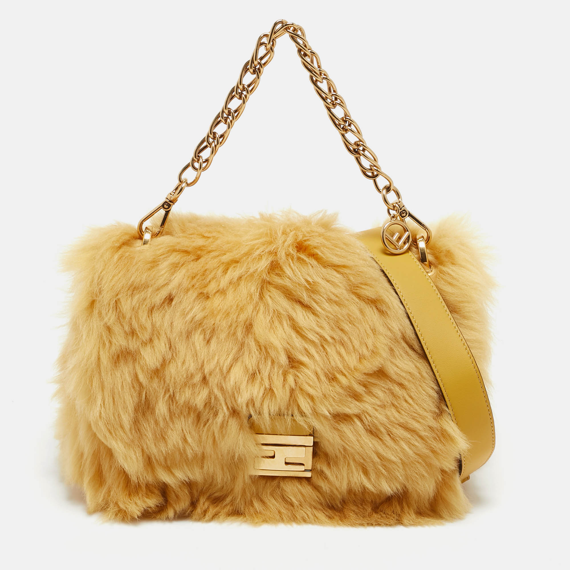 

Fendi Yellow Fur Kan U Top Handle Bag