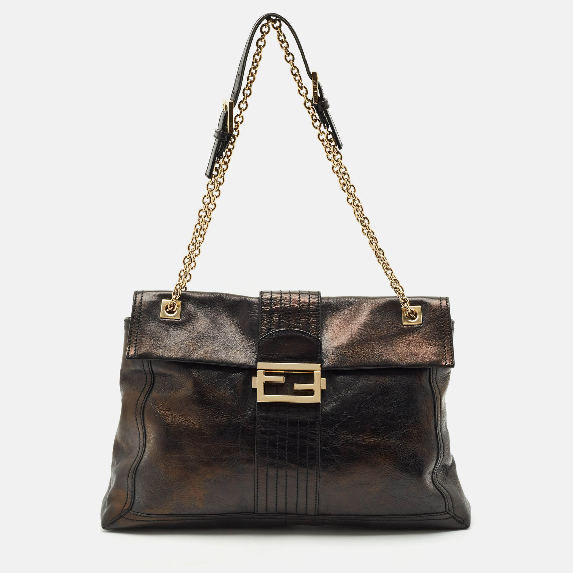 

Fendi Black Leather Maxi Baguette Flap Shoulder Bag