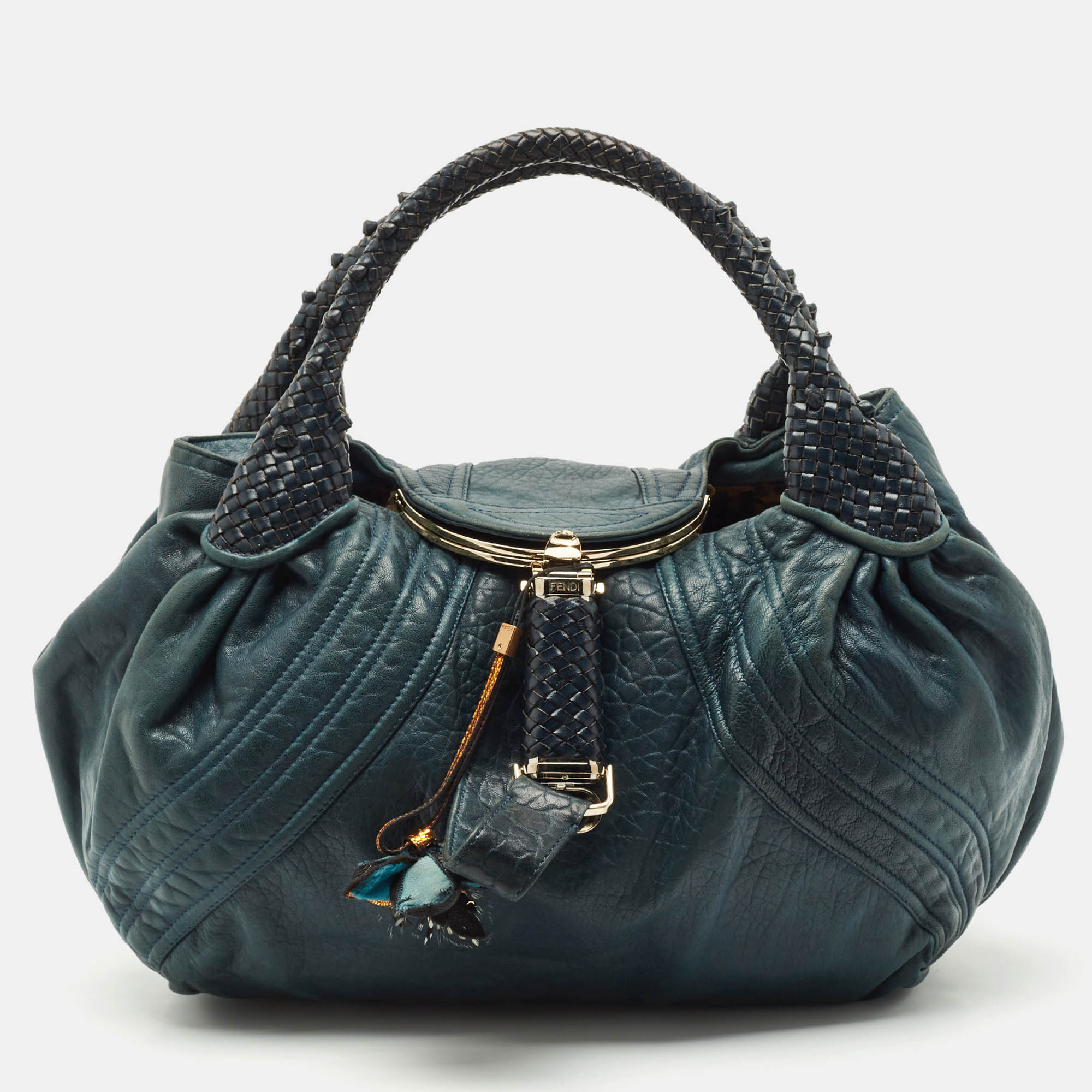 

Fendi Two Tone Blue Pebbled Leather Spy Bag