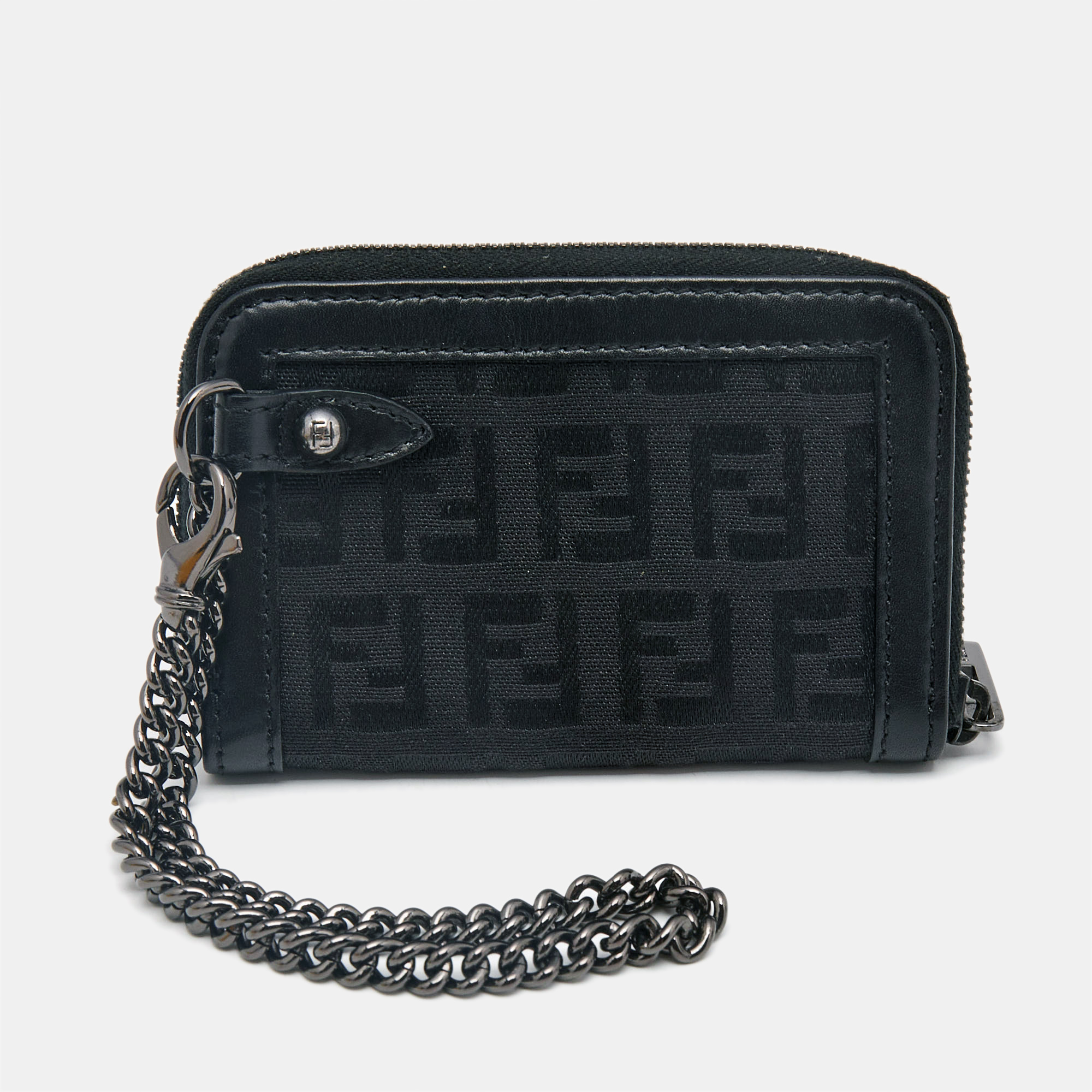 

Fendi Black Zucchino Fabric and Leather Zip Coin Purse