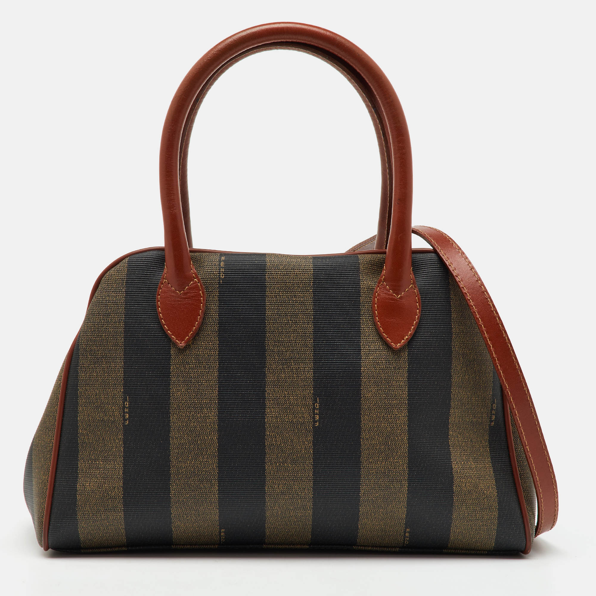 

Fendi Brown/Black Coated Canvas and Leather Pequin Satchel