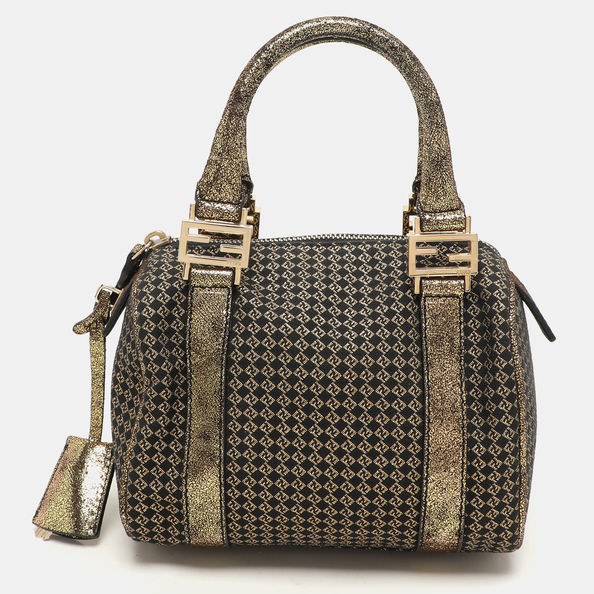 

Fendi Black/Gold Zucchino Jacquard and Leather Boston Bag