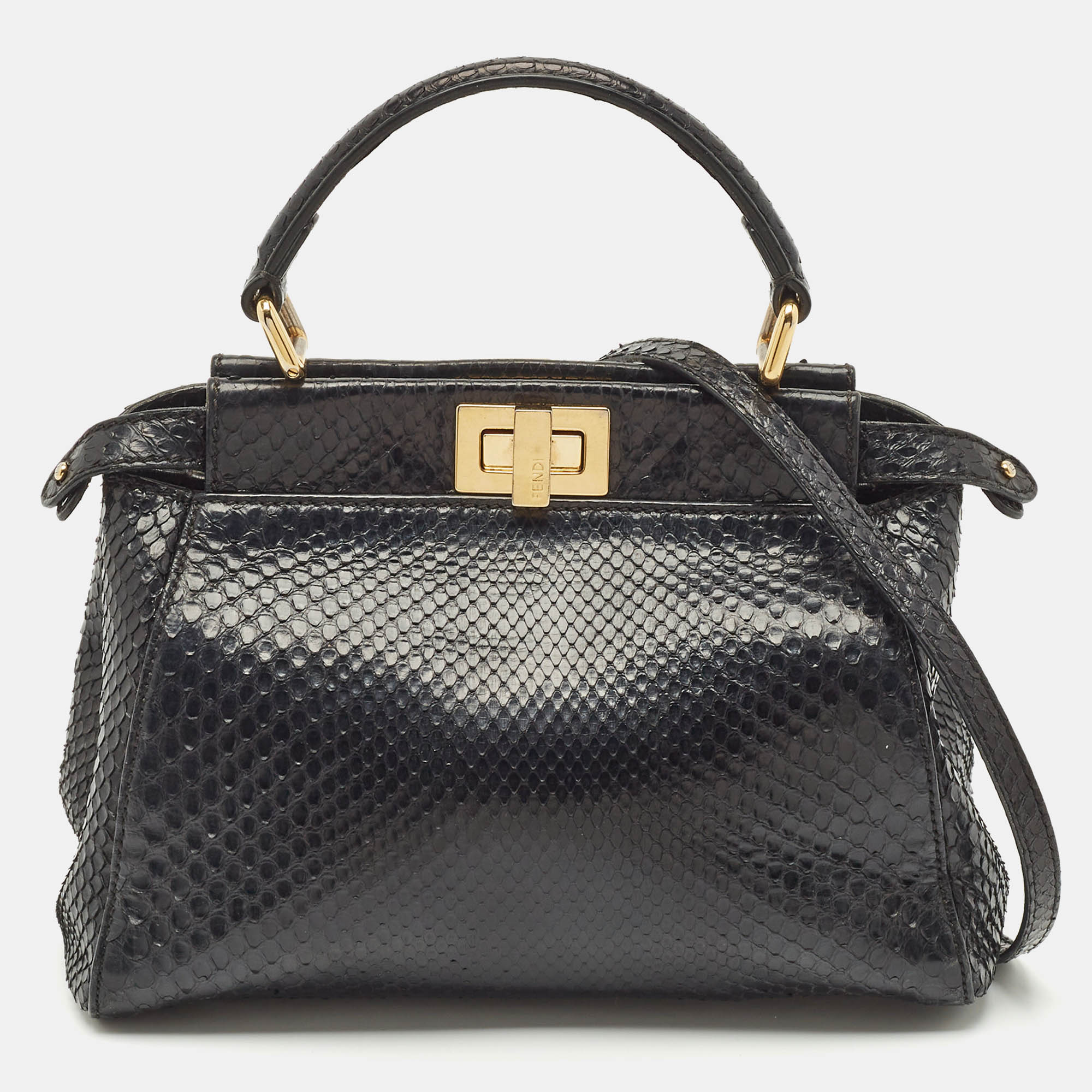 

Fendi Black Python Mini Peekaboo Top Handle Bag
