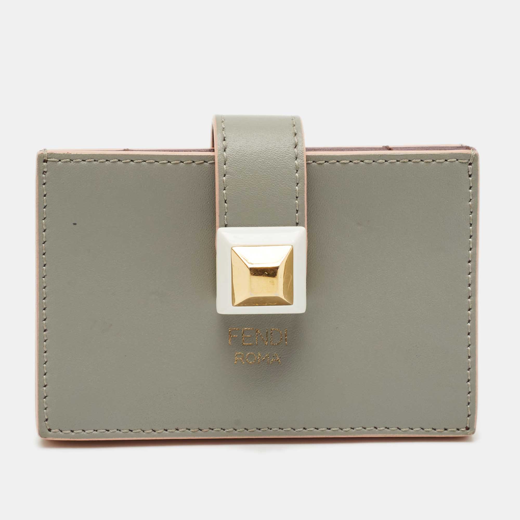 

Fendi Grey/Peach Leather Accordion Card Case