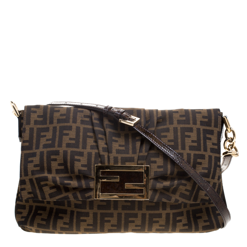 Pre Owned Fendi Tobacco Zucca Canvas Mia Crossbody Bag