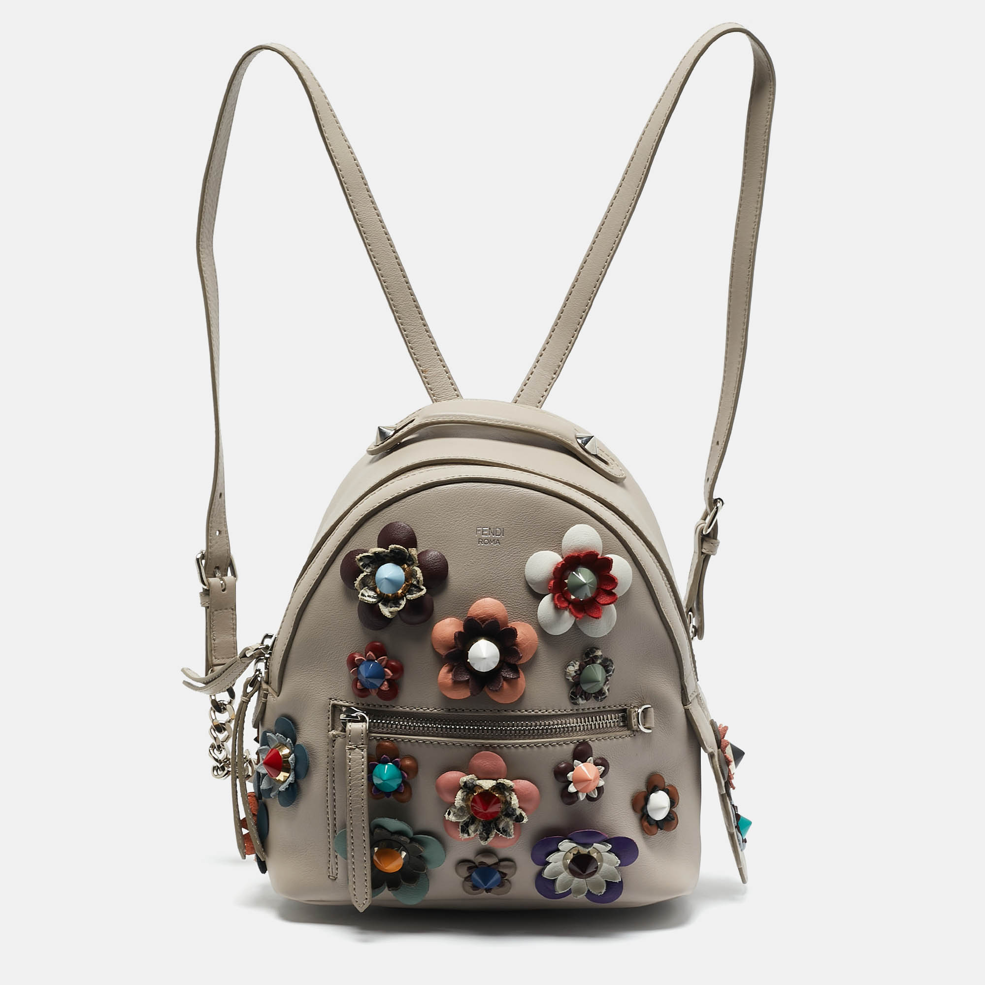 

Fendi Grey Leather Mini Flowerland Backpack