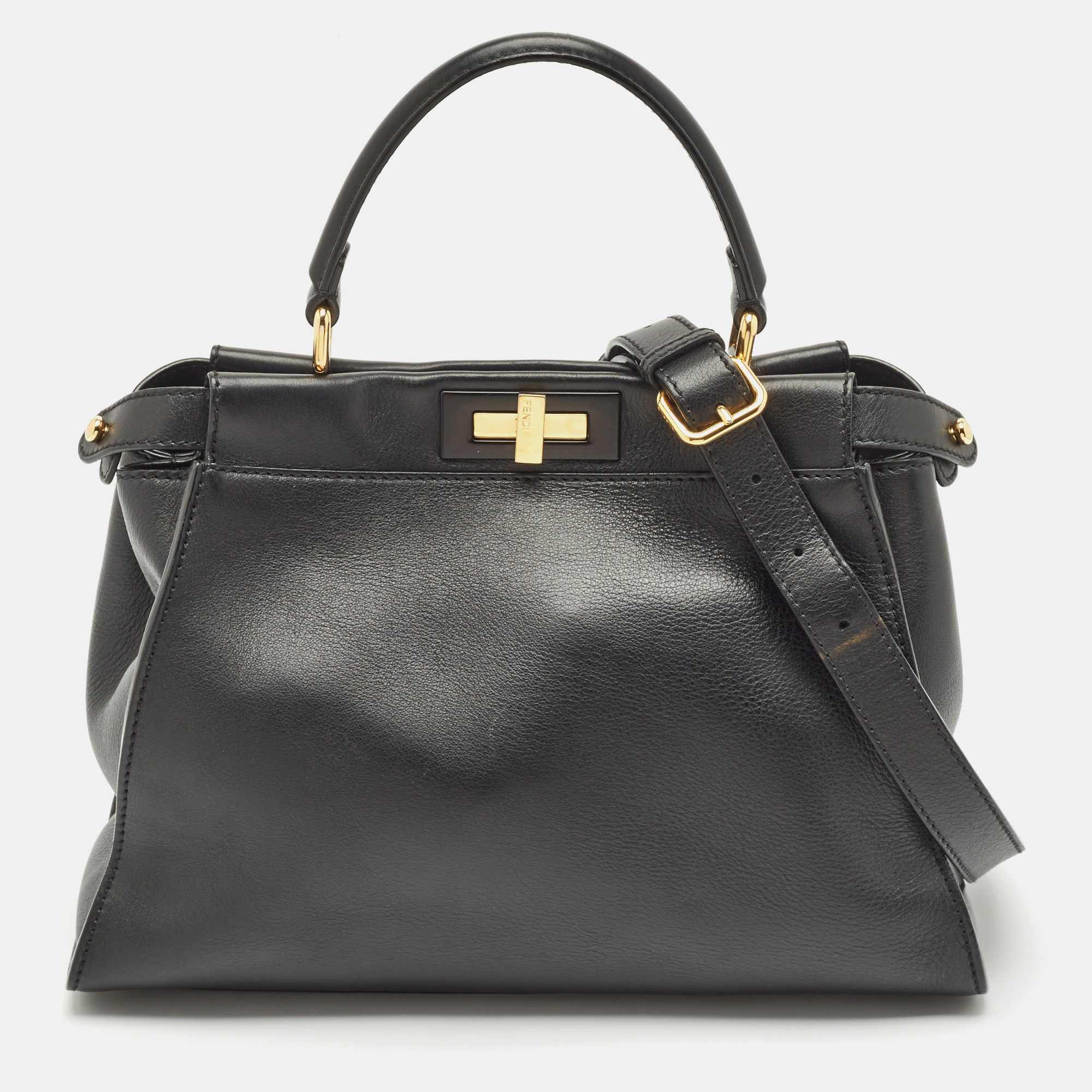 

Fendi Black Leather Medium Peekaboo Top Handle Bag