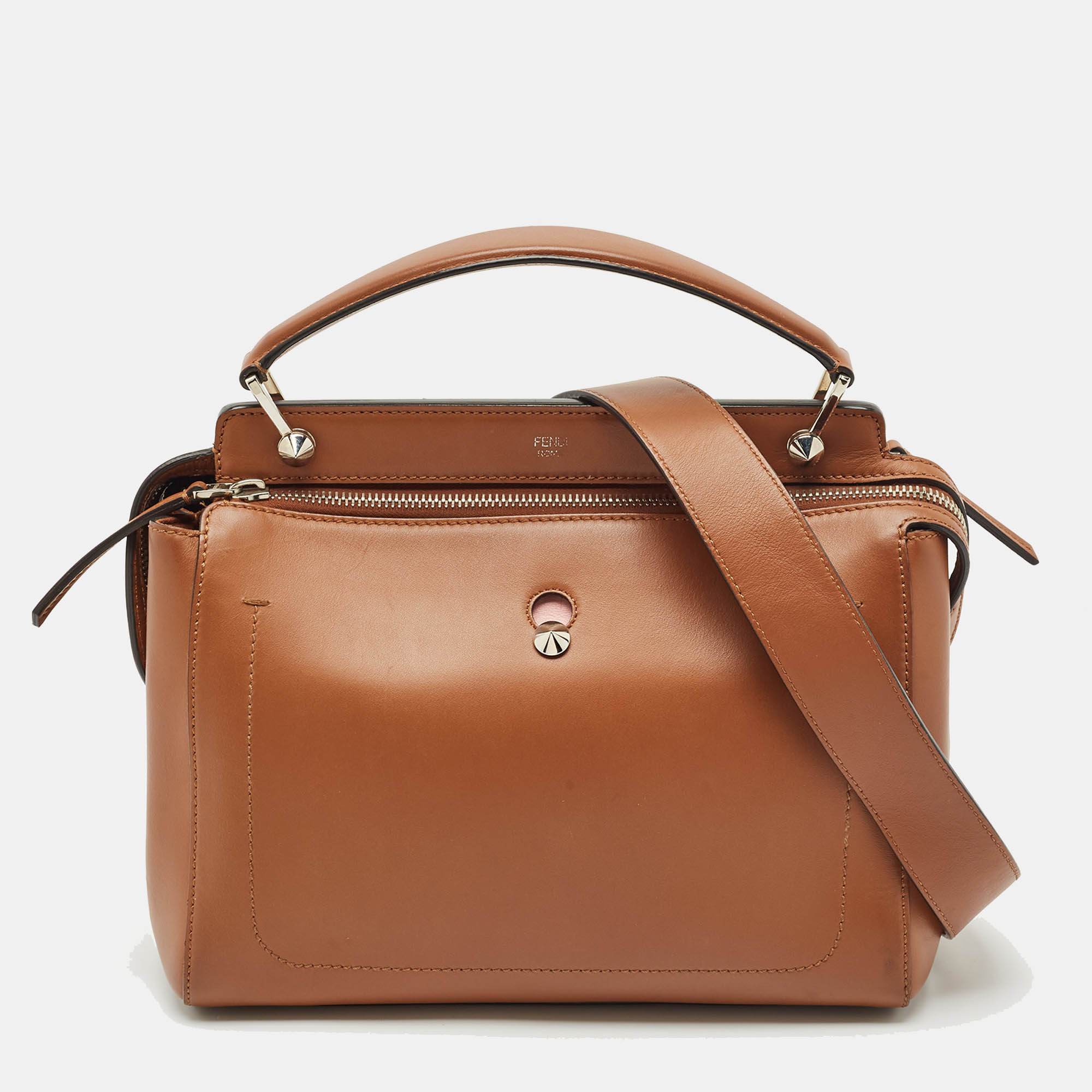 

Fendi Brown Leather Dotcom Top Handle Bag
