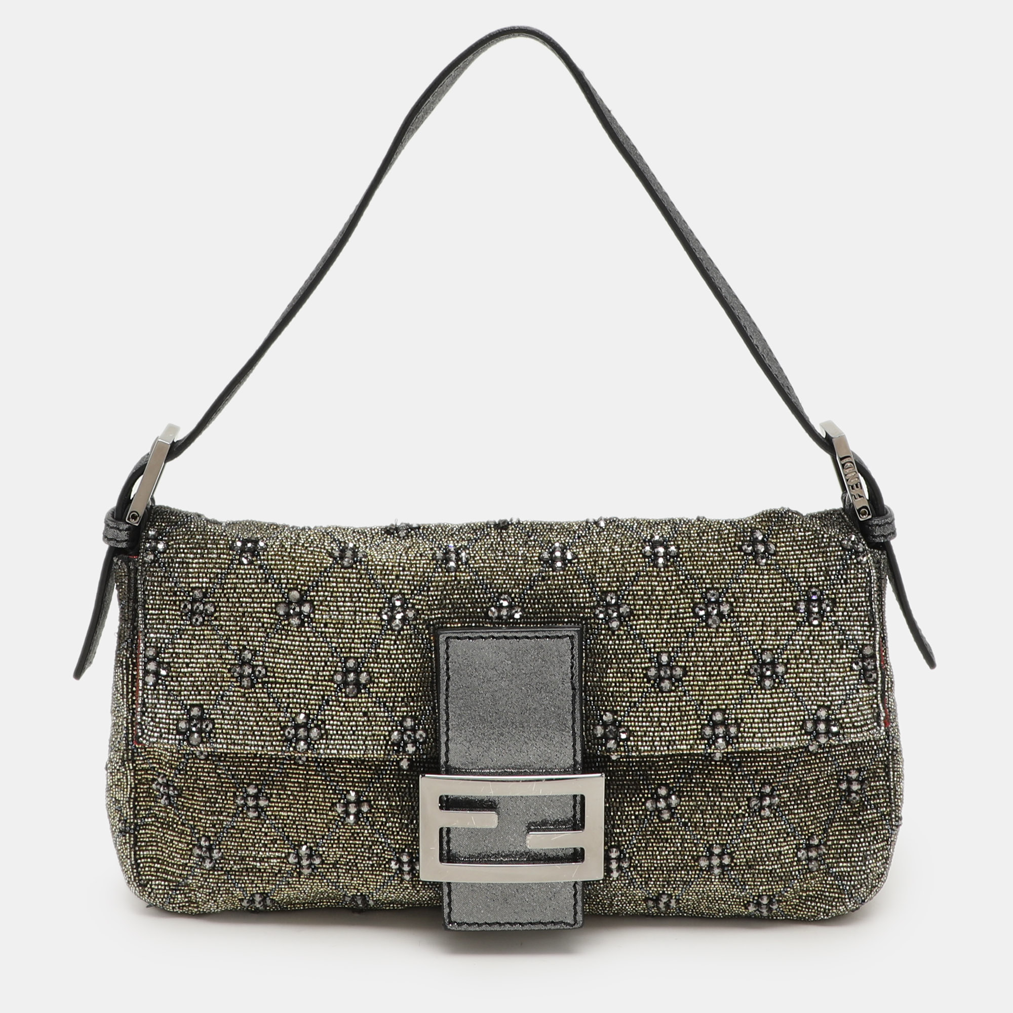 

Fendi Olive Green/Silver Beads and Leather Mama Baguette Bag