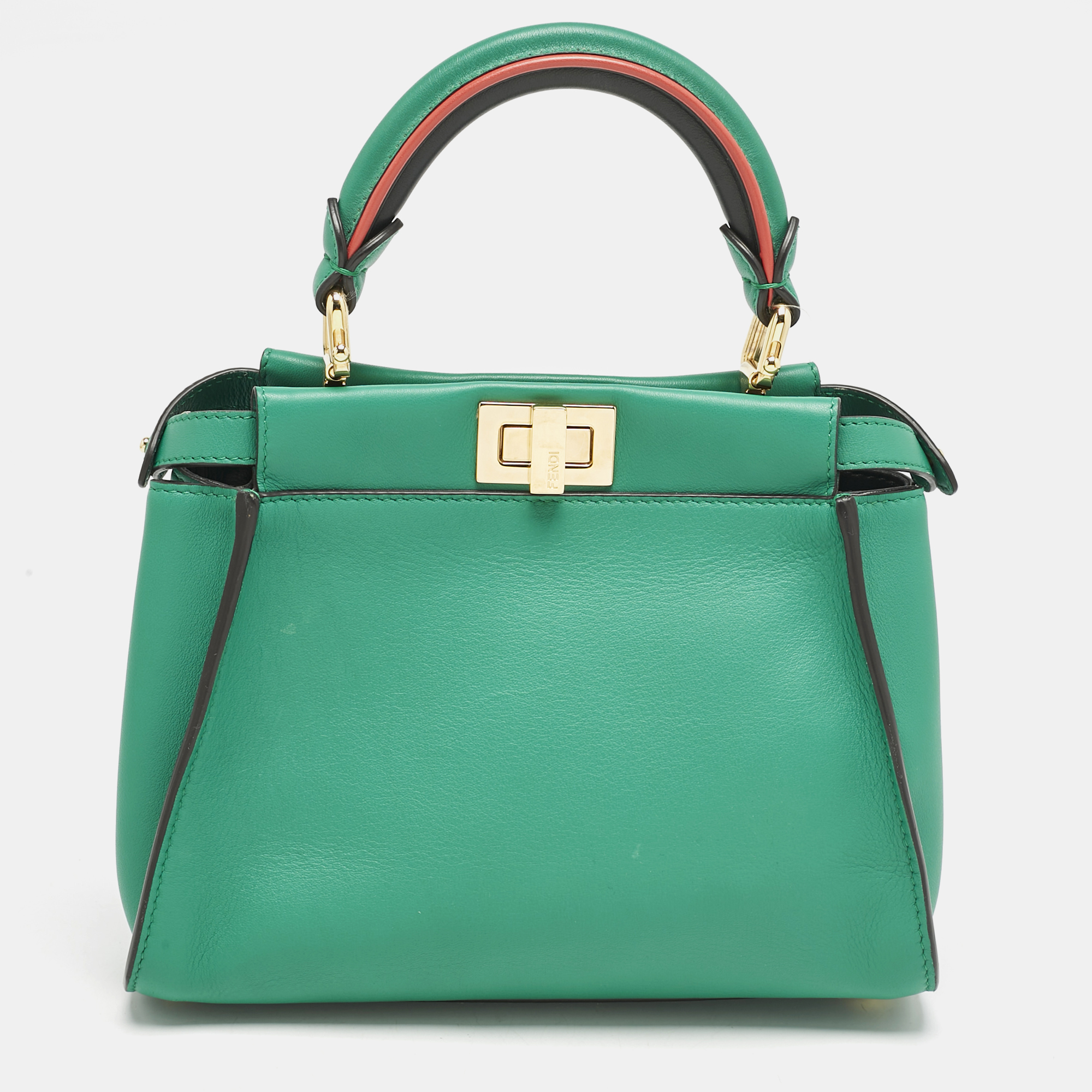

Fendi Green Leather Mini Peekaboo Top Handle Bag