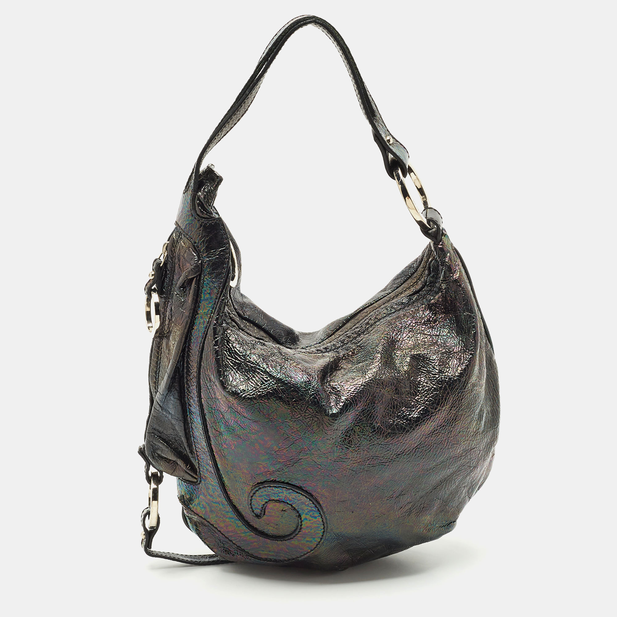 

Fendi Black Iridescent Leather Biga Hobo