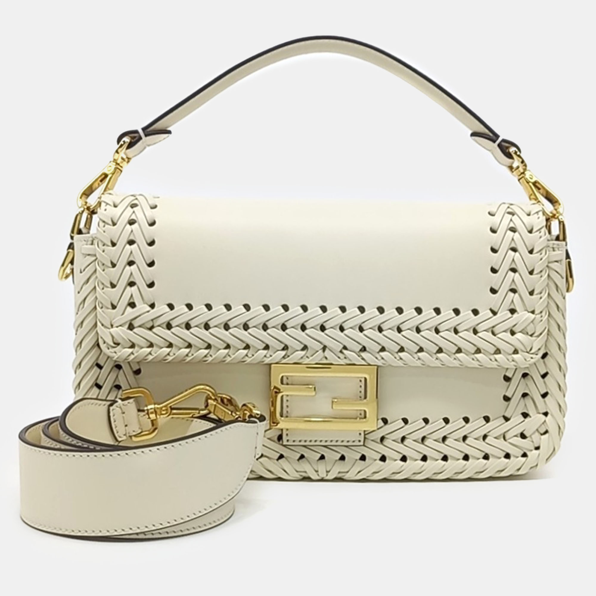 

Fendi White Leather Baguette Bag