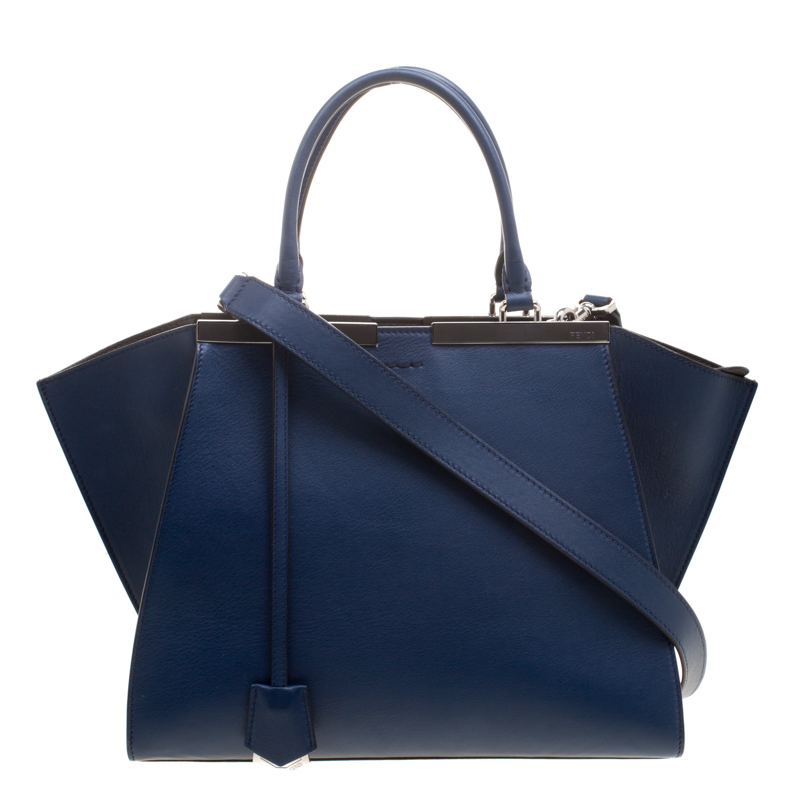 Pre Owned Fendi Navy Blue Leather 3Jours Tote