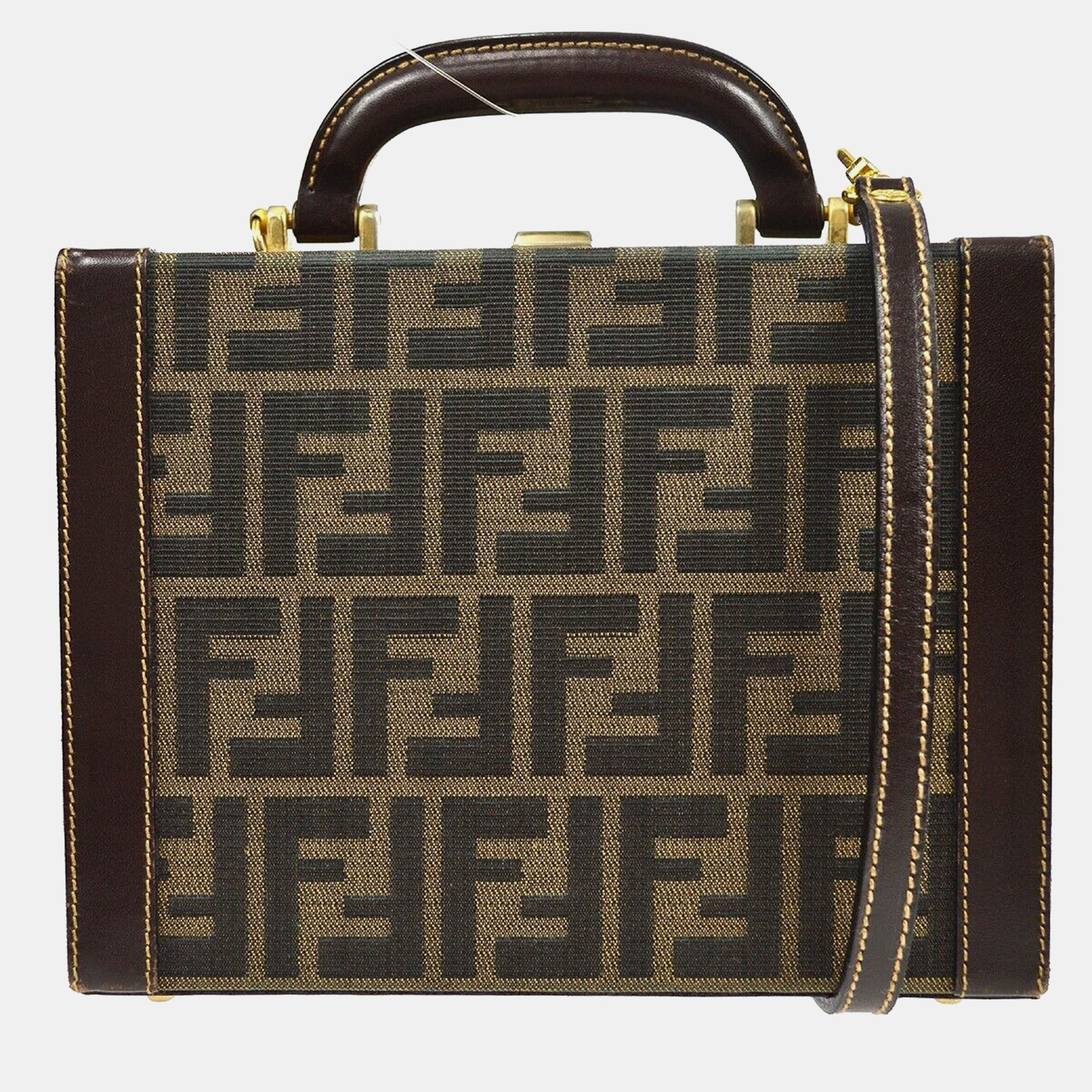 

Fendi Brown Canvas Leather Zucca Vanity Handbag