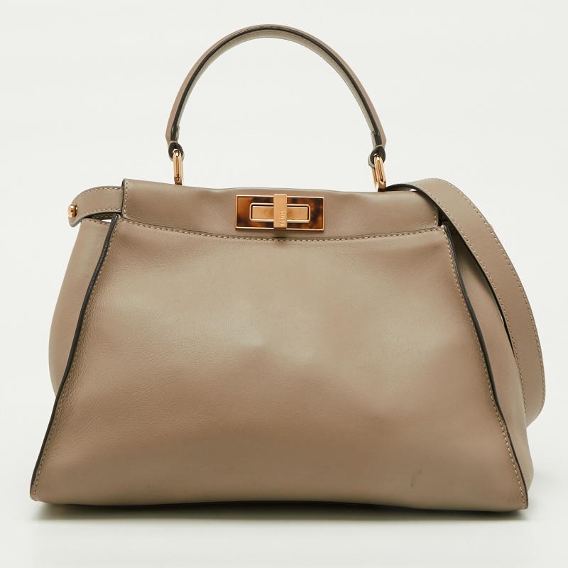 

Fendi Dark Beige Leather  Peekaboo Top Handle Bag