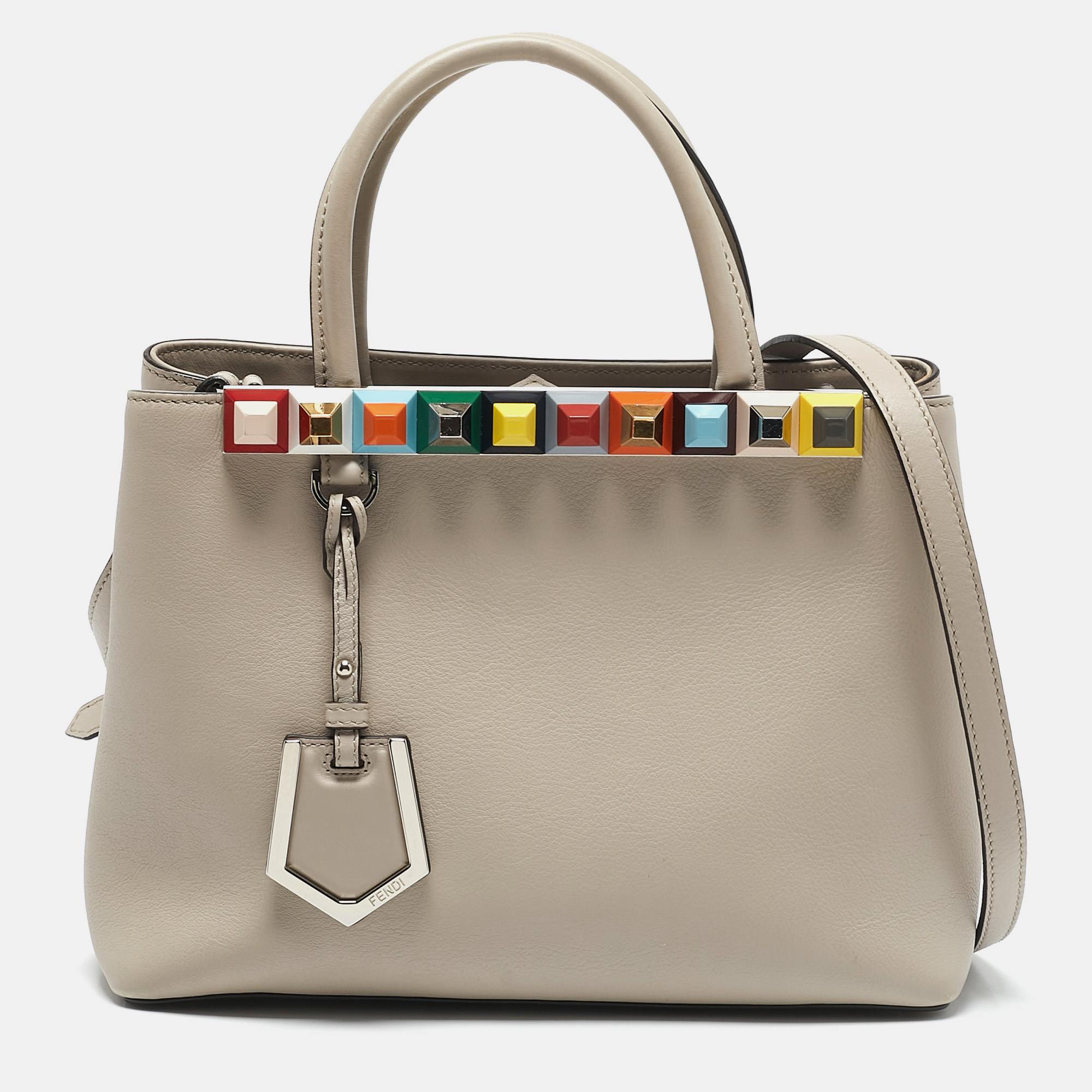 

Fendi Light Beige Leather Stud Applique Petite 2Jours Elite Tote
