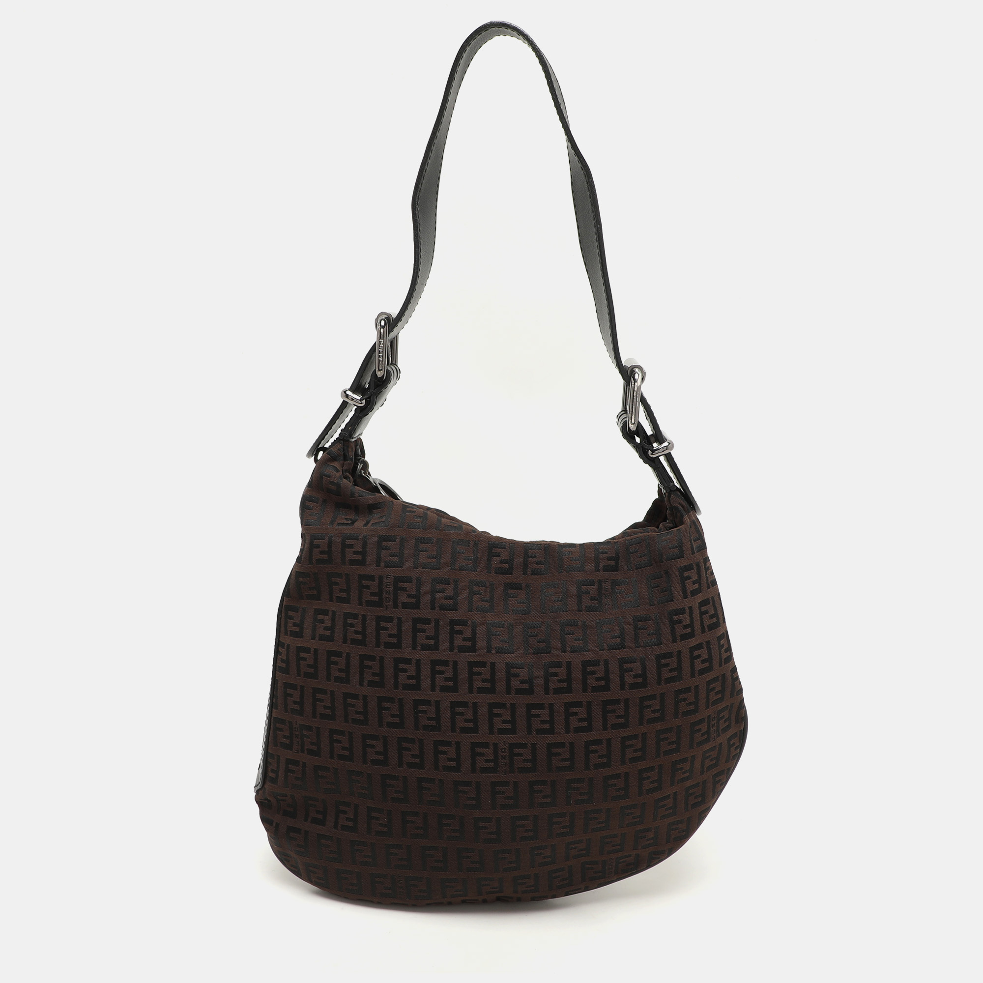 

Fendi Brown/Black Zucchino Canvas and Leather Oyster Hobo