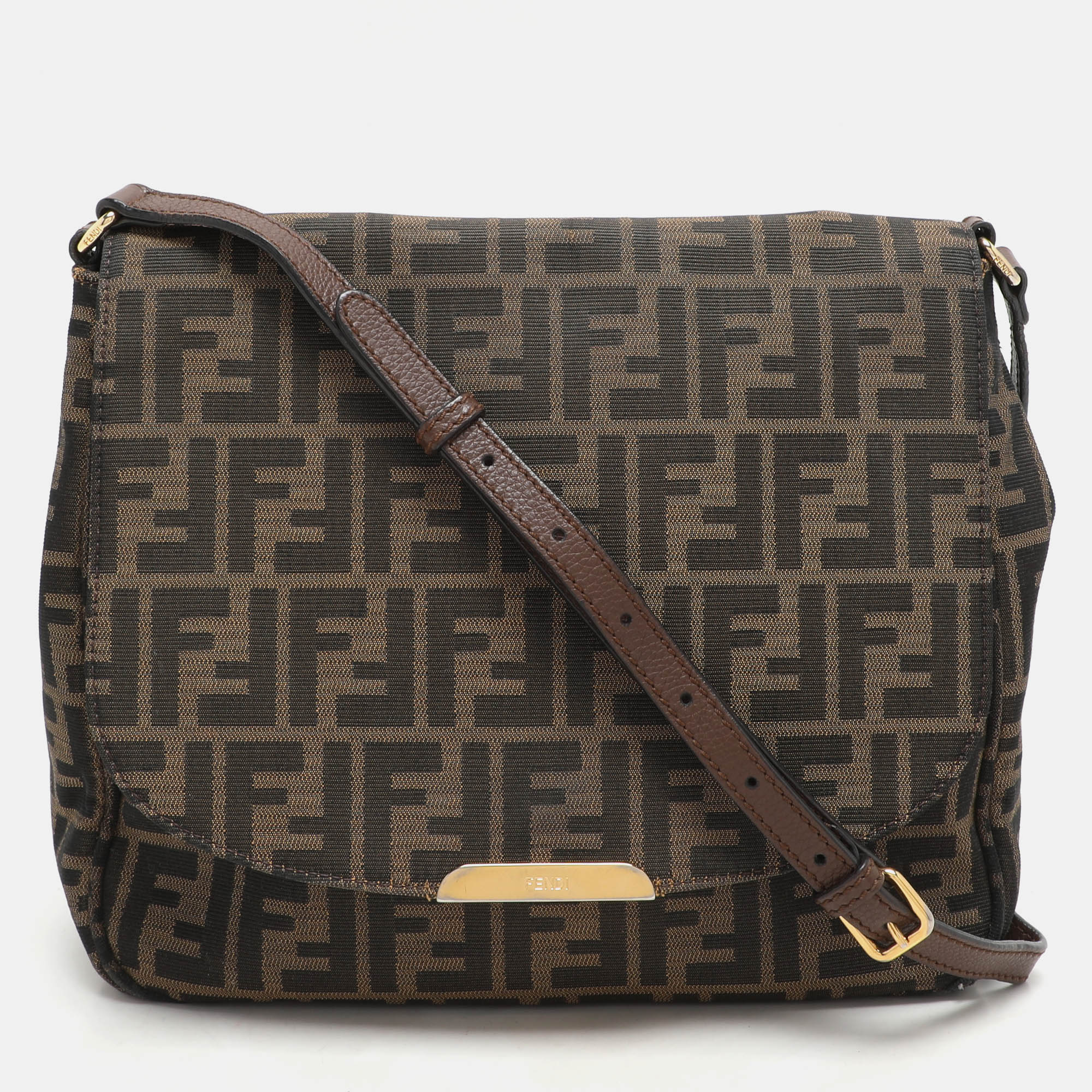 

Fendi Tobacco Zucca Canvas Flap Crossbody Bag, Brown