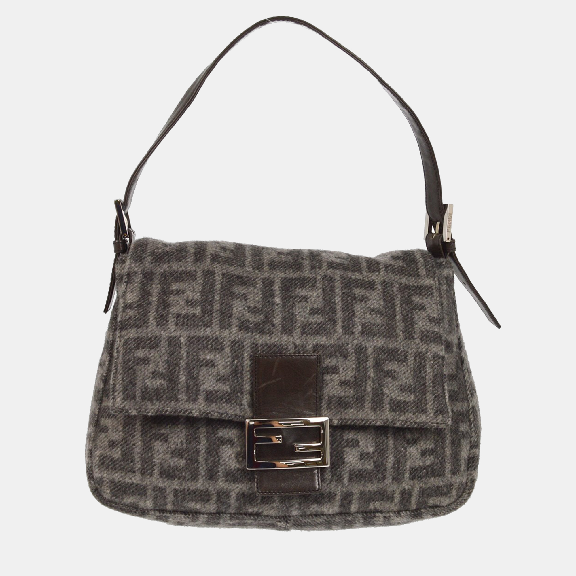 

Fendi Gray Wool Zucca Mamma Baguette Handbag, Grey
