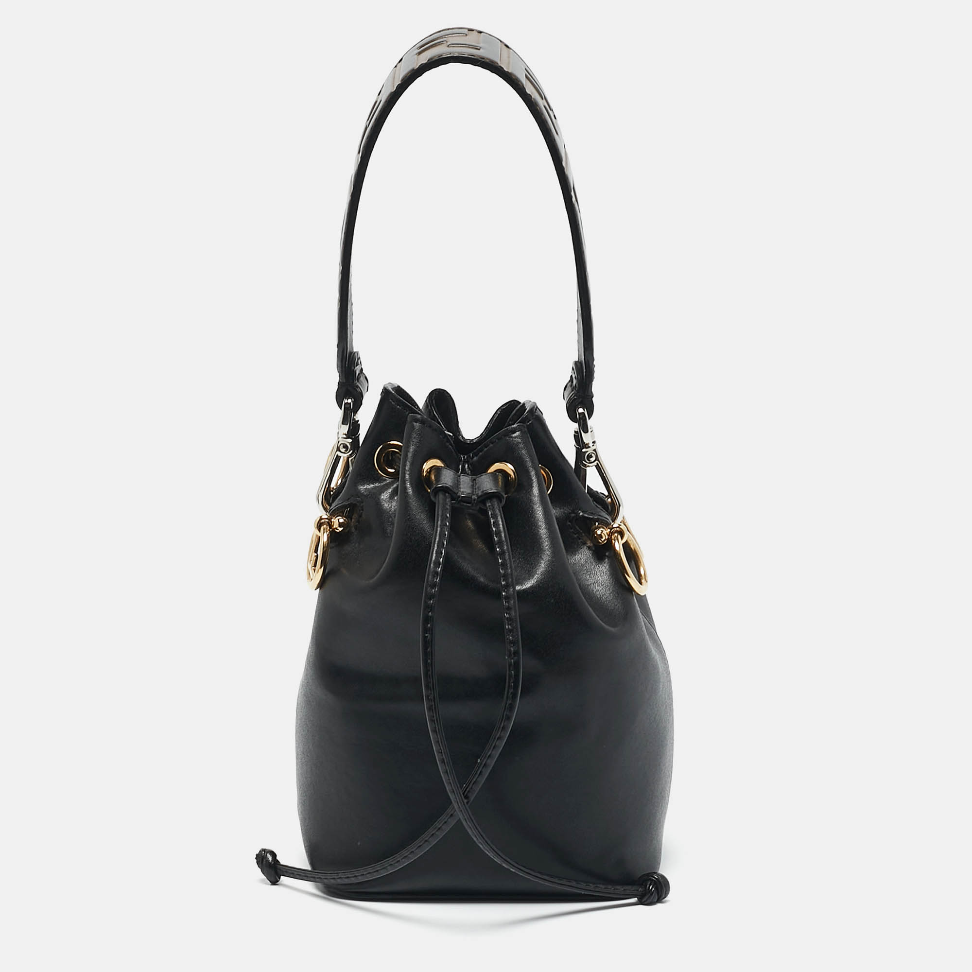

Fendi Black Leather Mini Mon Tresor Drawstring Bucket Bag