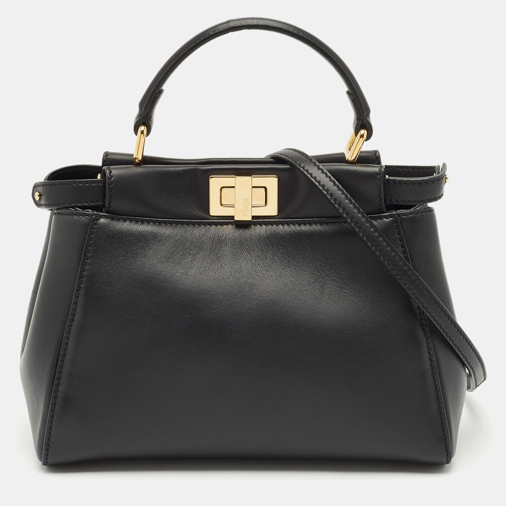 

Fendi Black Leather Mini Peekaboo Top Handle Bag