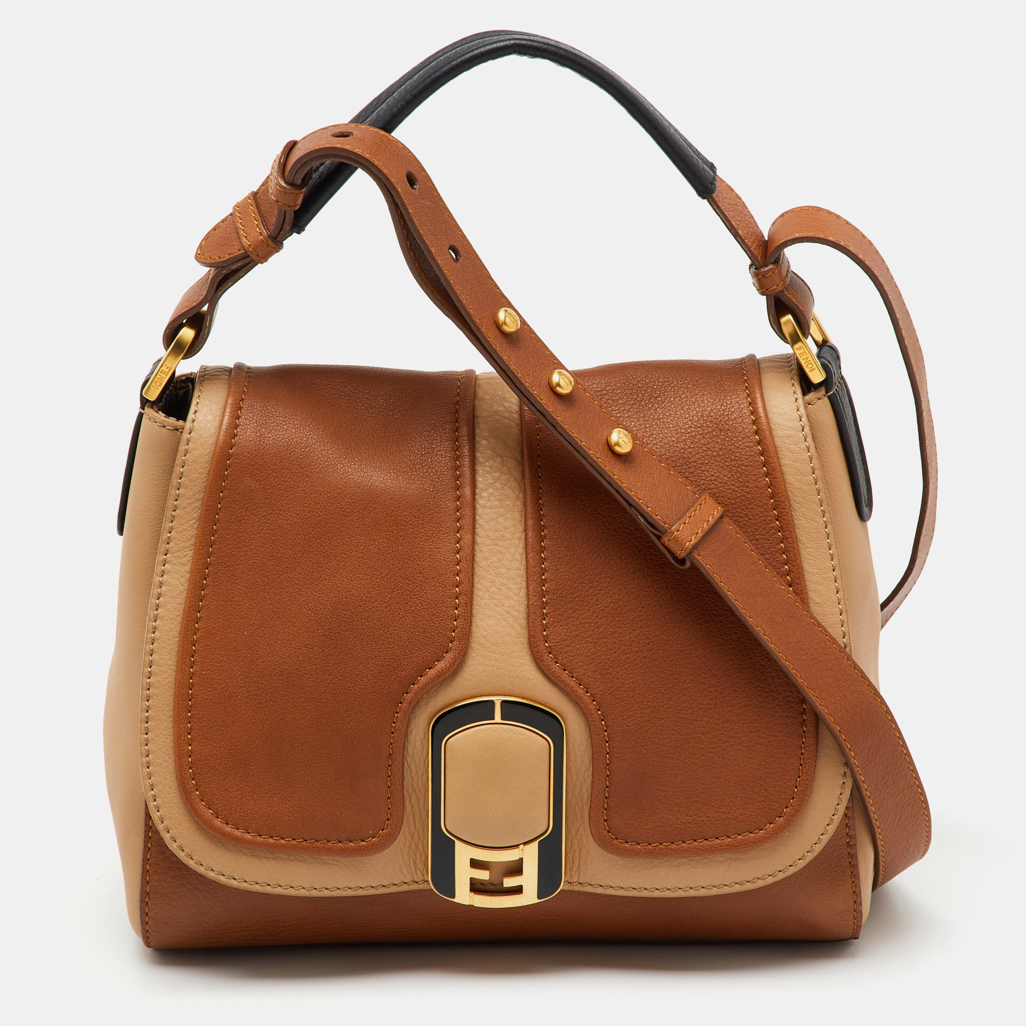 

Fendi Brown Colorblock Leather  Anna Shoulder Bag