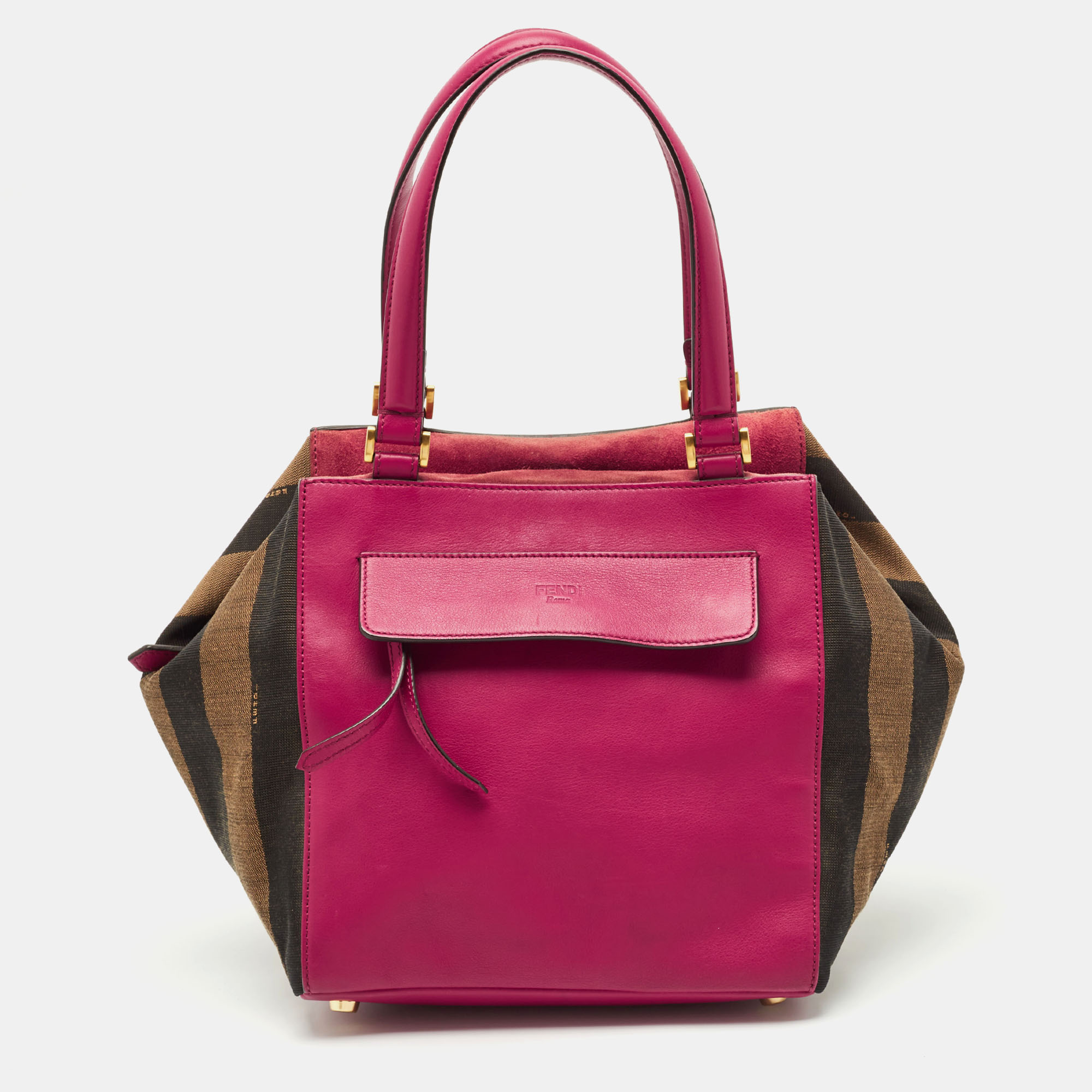 

Fendi Pink/Tobacco Stripe Canvas and Leather Magnetic Snap Bag