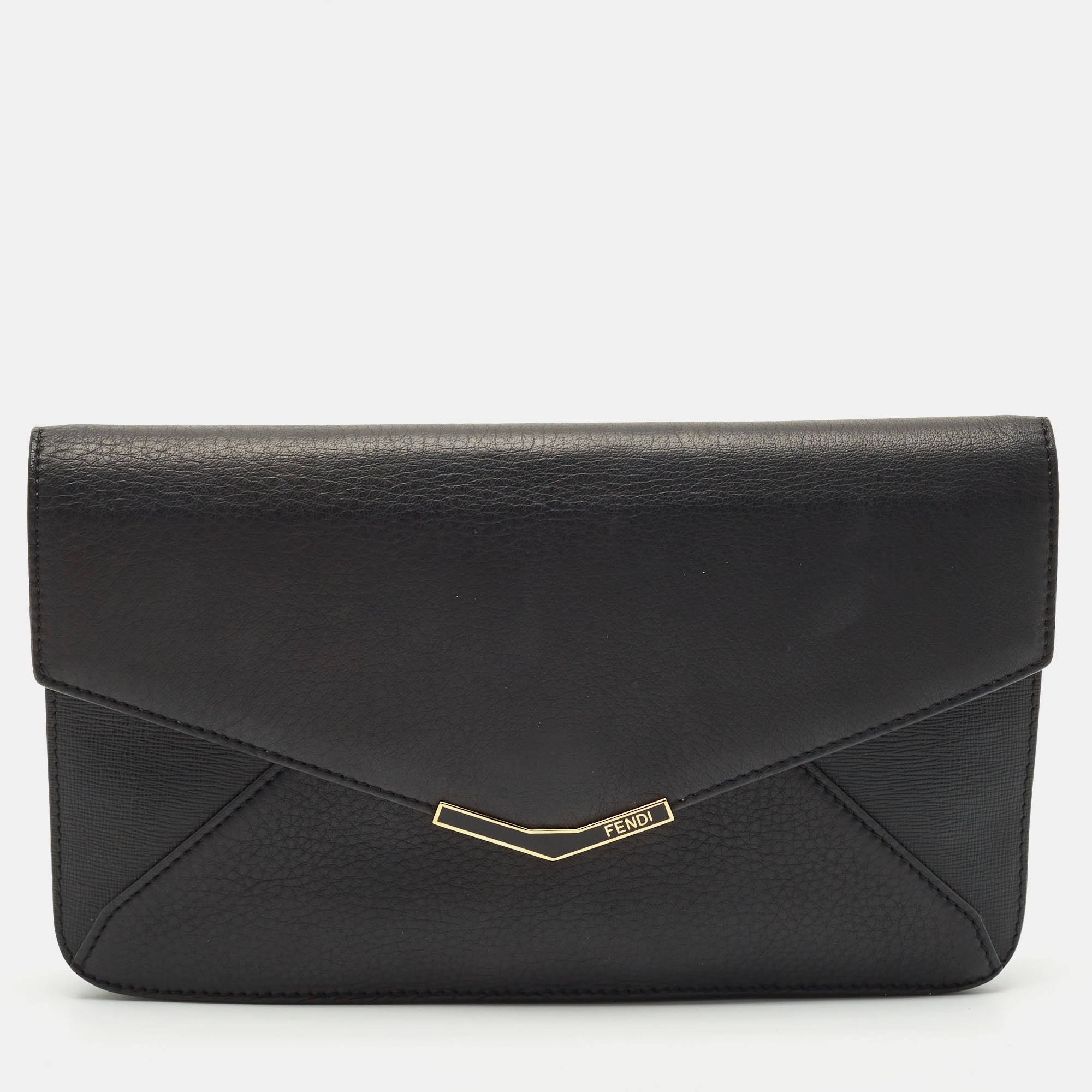 

Fendi Black Leather 2Jours Envelope Clutch