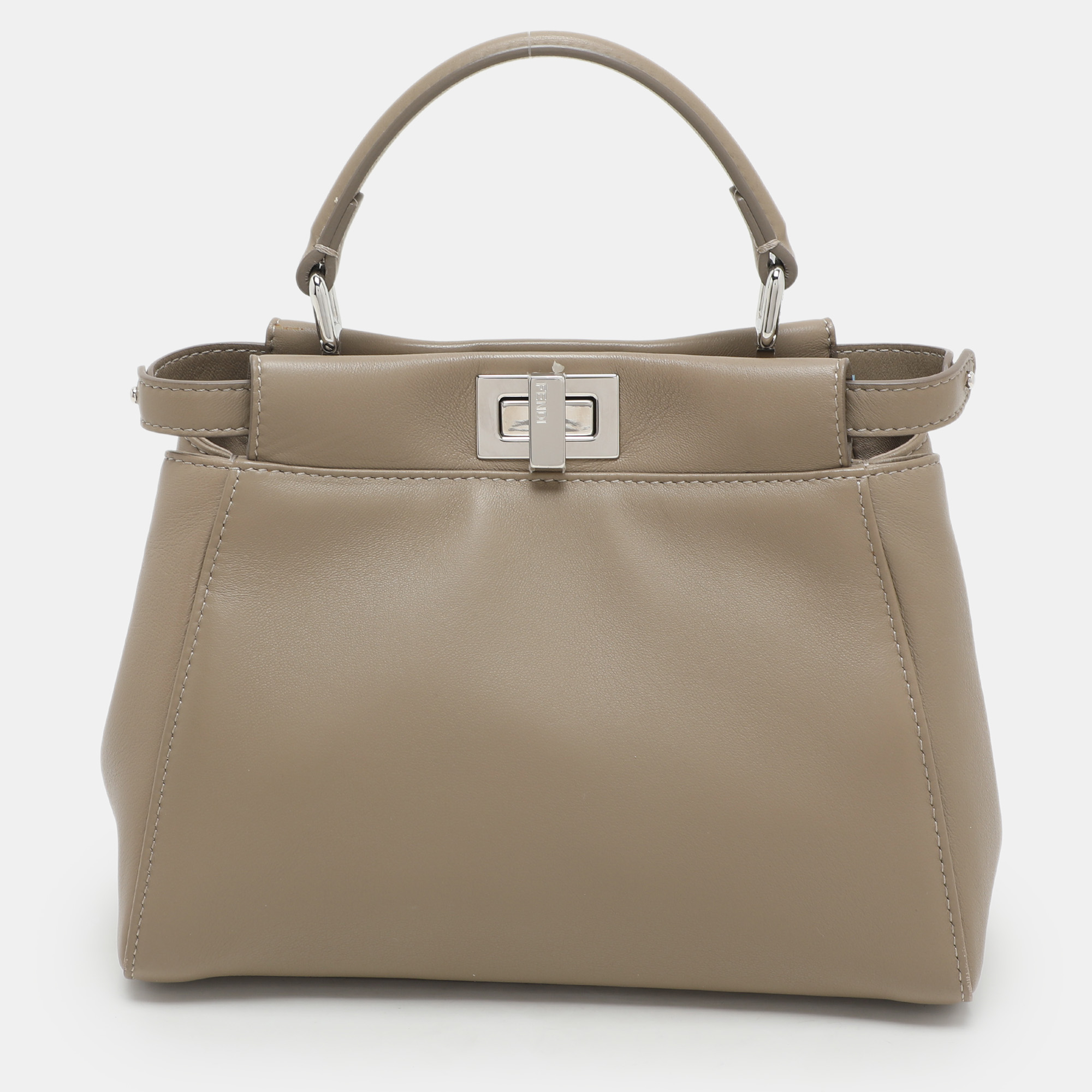 

Fendi Beige Leather Mini Peekaboo Top Handle Bag